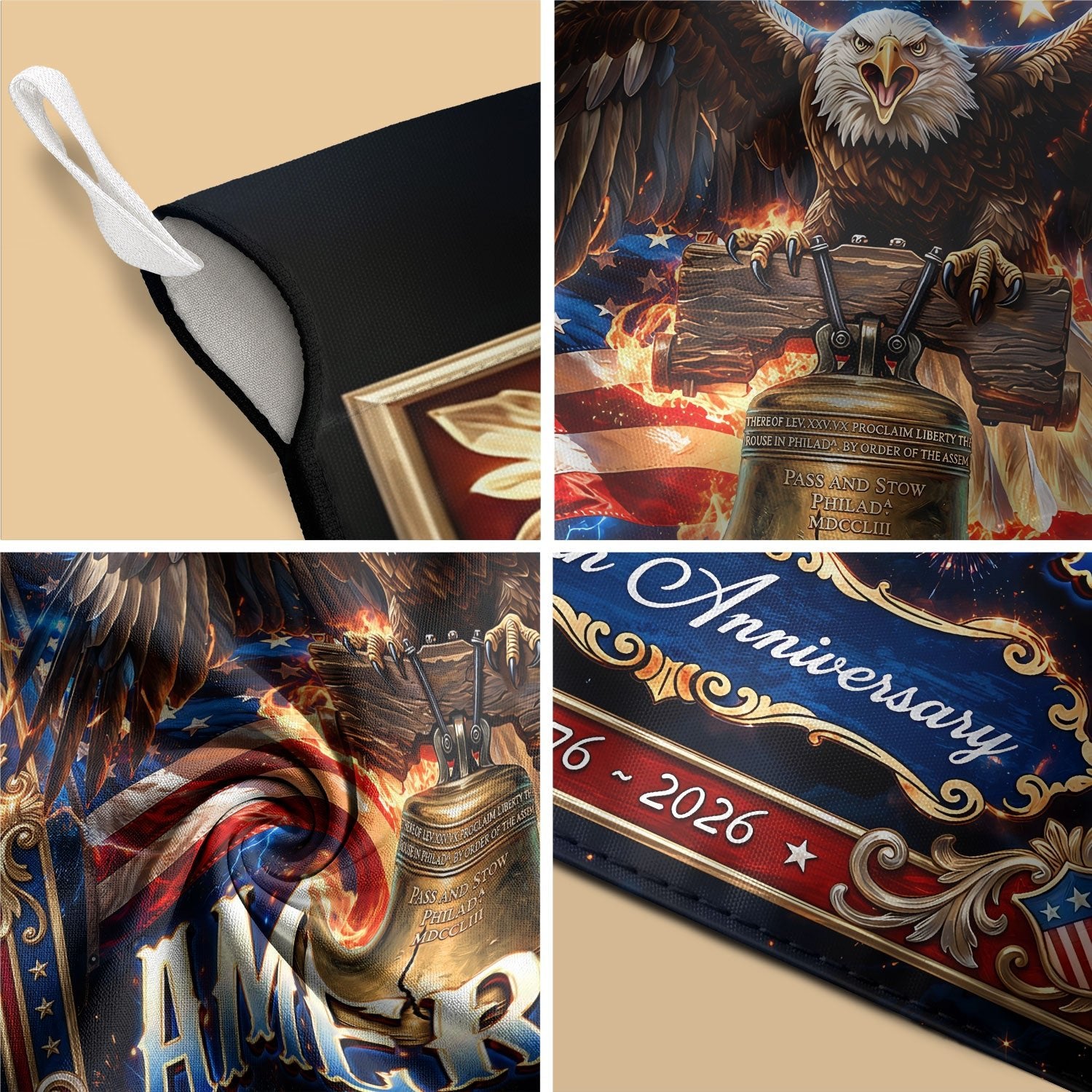 United States America House Flag Bald Eagle Liberty Bell 1776 - 2026 Patriotic - Rust Field Wear
