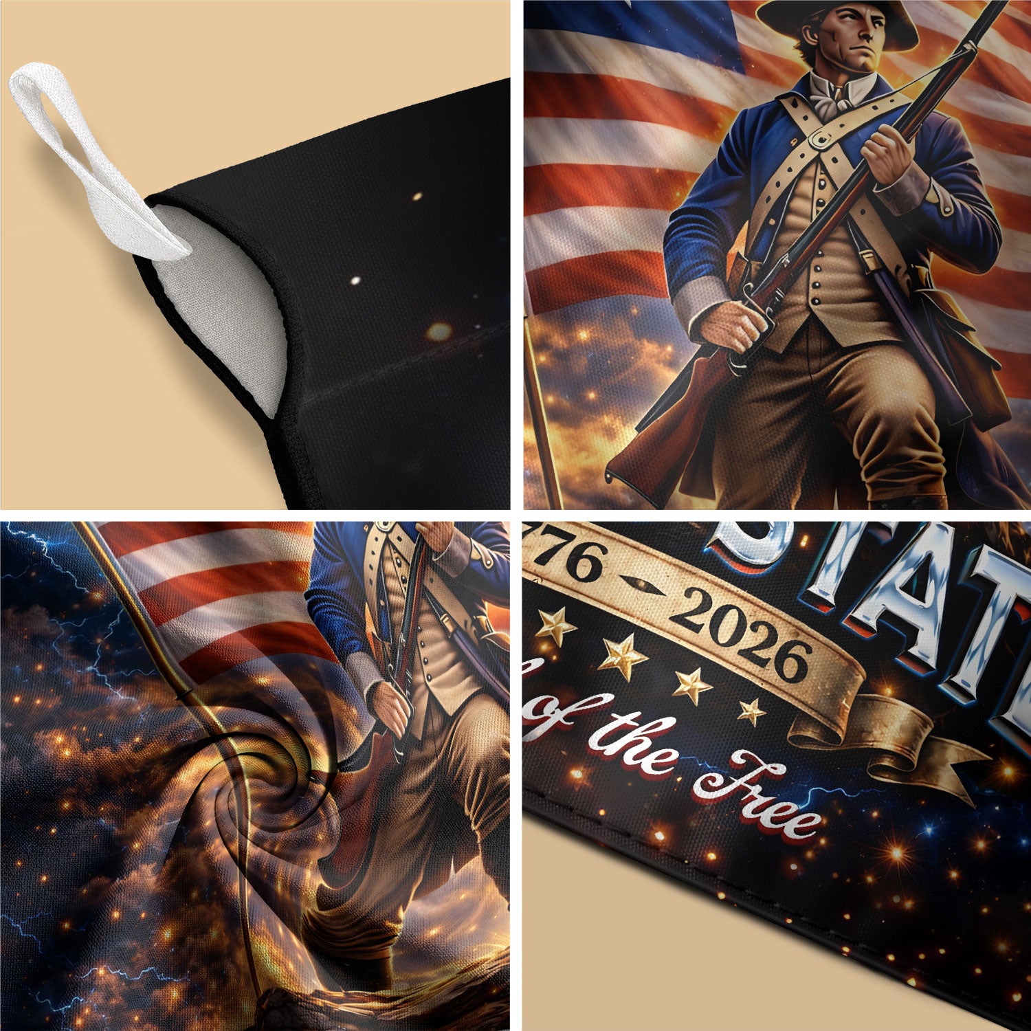 250 Years United States House Flag Patriotic Soldier 1776 - 2026 Land of the Free Banner - Rust Field Wear