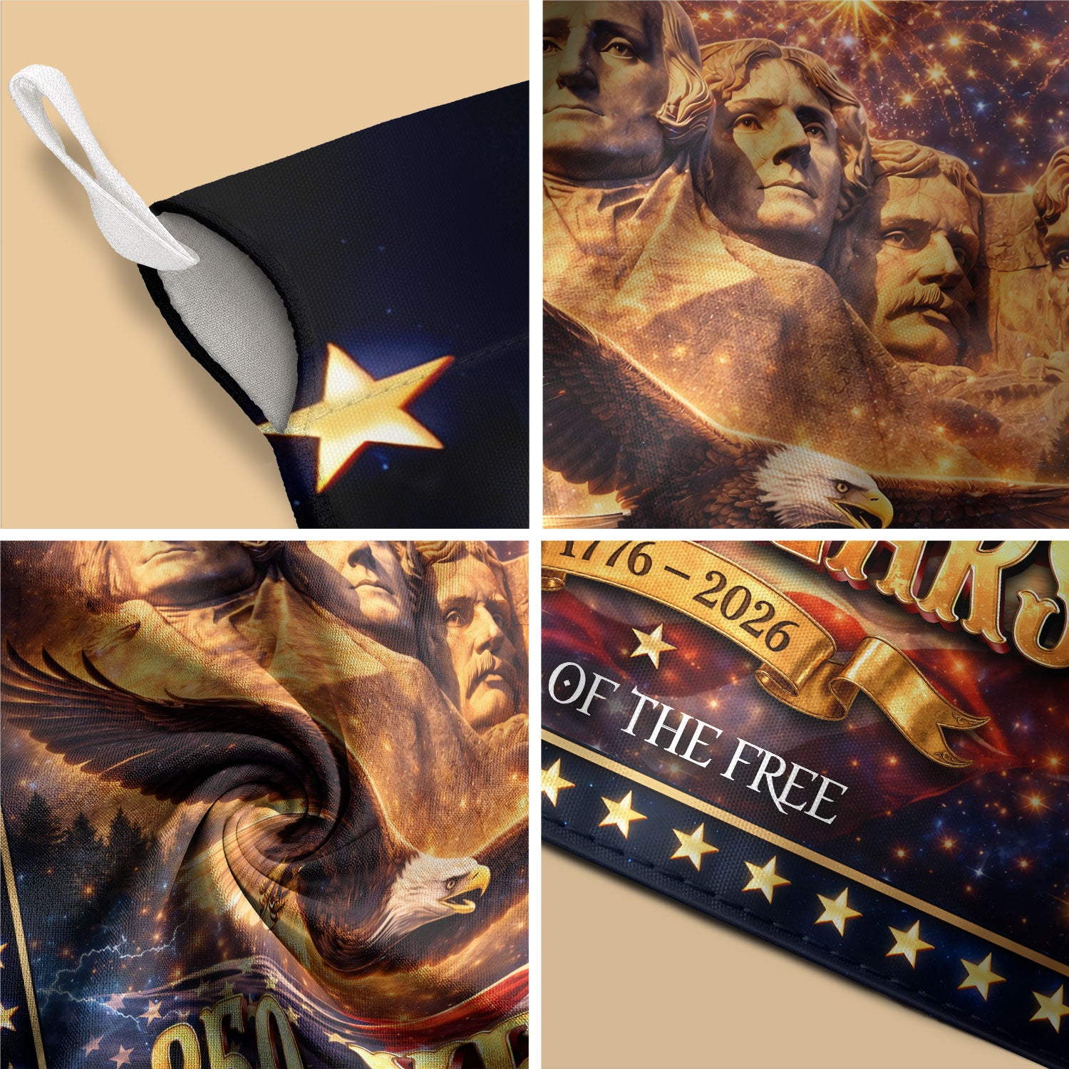 United States 250 Years House Flag Mount Rushmore Eagle 1776 - 2026 Patriotic Banner - Rust Field Wear