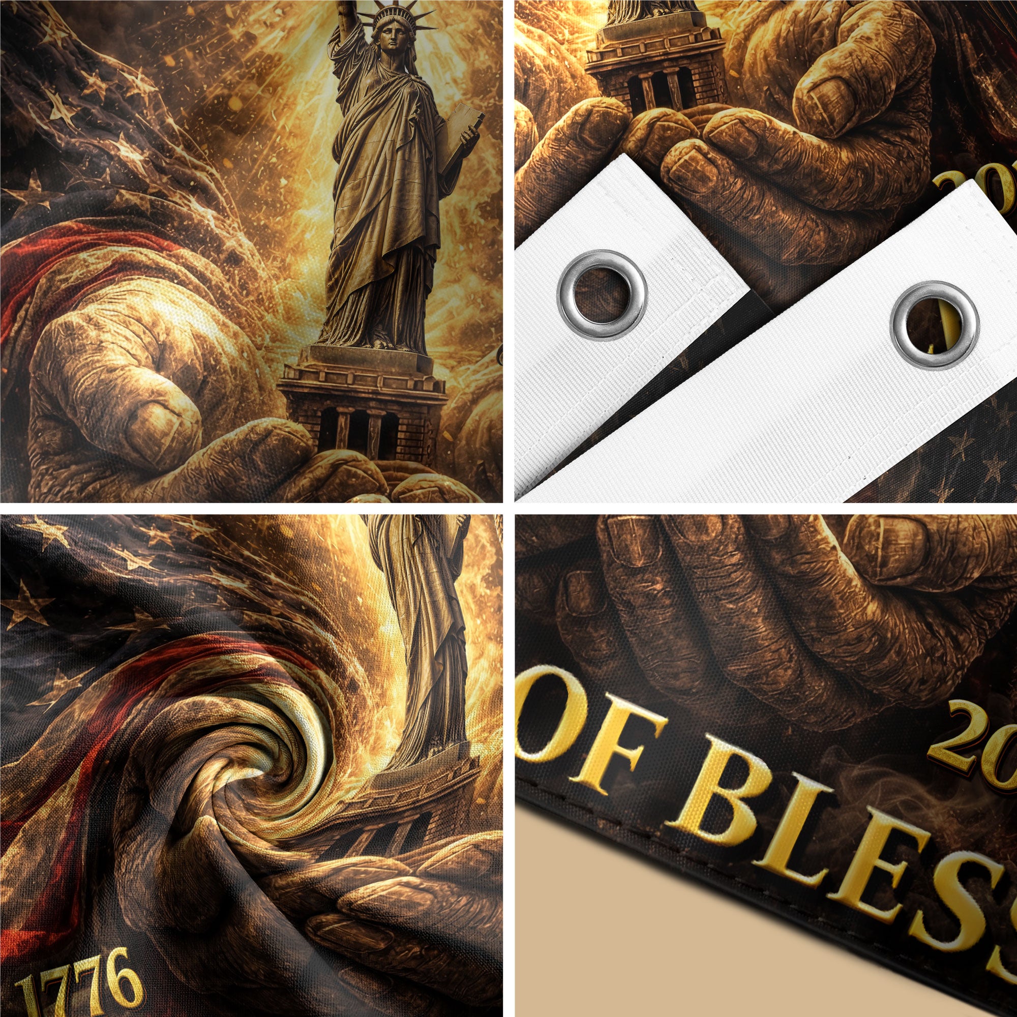 Patriotic God's Hands House Flag 1776-2026 One Nation Under God 250 Years of Blessings - Rust Field Wear