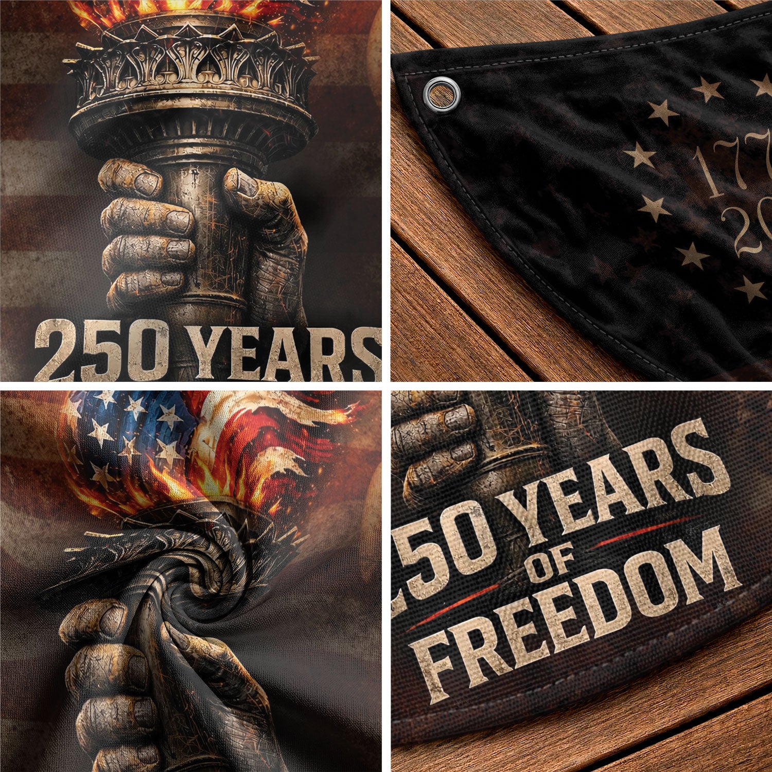 250th Anniversary Freedom Flag Fence Banner - Liberty Torch & Eagle Design for 2026 Celebration - Rust Field Wear