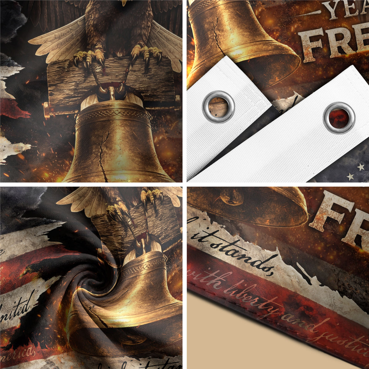 Patriotic Freedom House Flag 250 Years Eagle Liberty Bell Vintage American Outdoor - Rust Field Wear