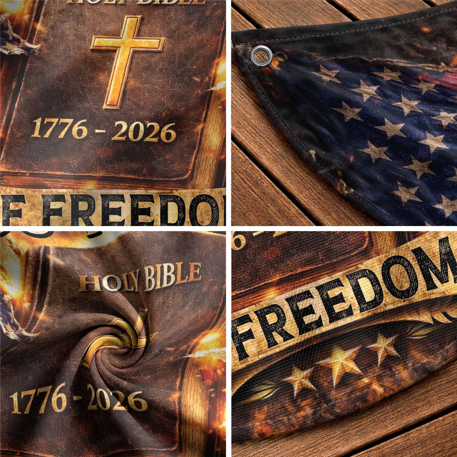 Fence Flag USA 250th Anniversary 1776–2026 Christian Cross Bible Patriotic Banner 250 Year American Freedom Flag - Rust Field Wear