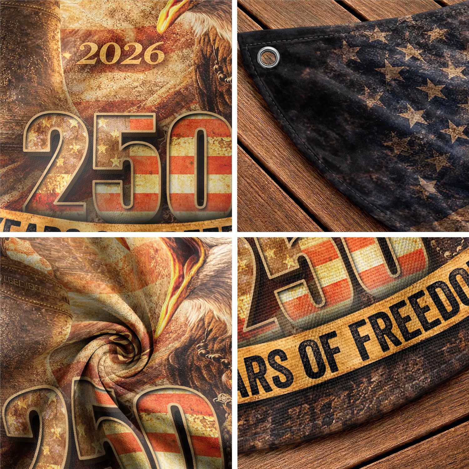 Fence Flag 250th Anniversary USA Flag 1776 2026 Patriotic Eagle American 250 Year Celebration Flag - Rust Field Wear