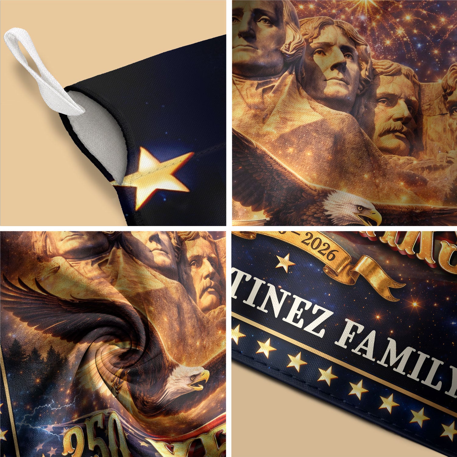 Mount Rushmore Patriotic Garden Flag Custom Family Name 250 Years 1776-2026 Banner - Rust Field Wear