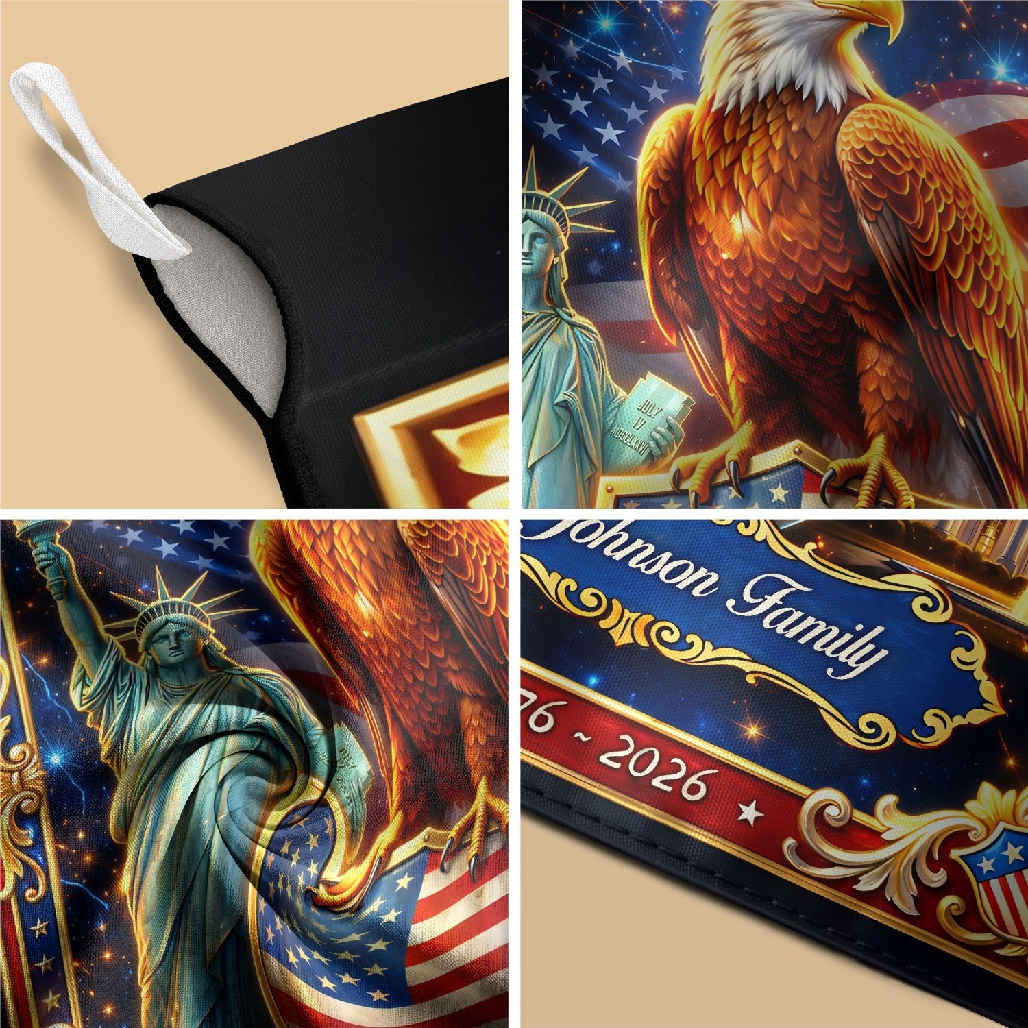 Custom Family Name 250th Anniversary Garden Flag – USA Eagle & Statue of Liberty 1776-2026 - Rust Field Wear
