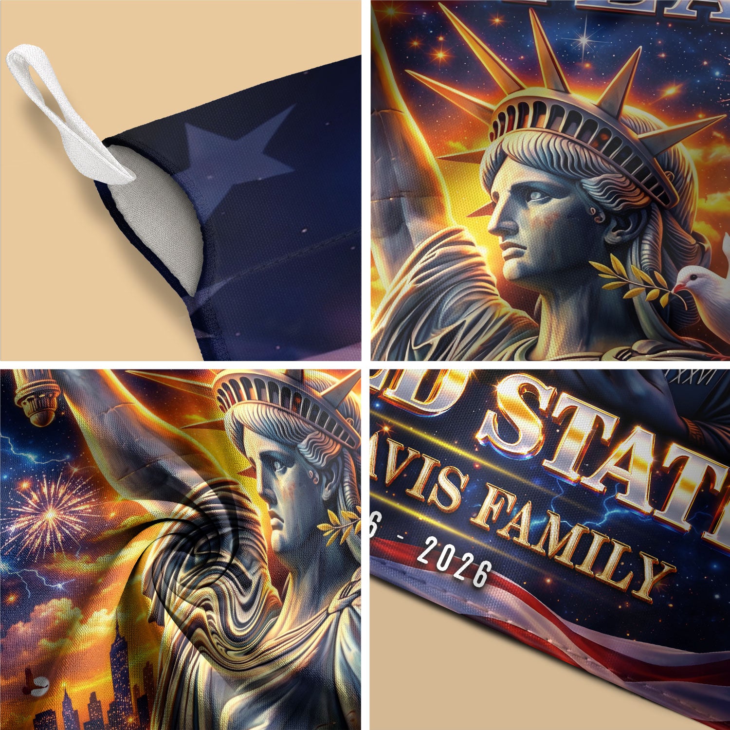 Custom Family Name 250th Anniversary Garden Flag – Statue of Liberty USA 1776-2026 - Rust Field Wear