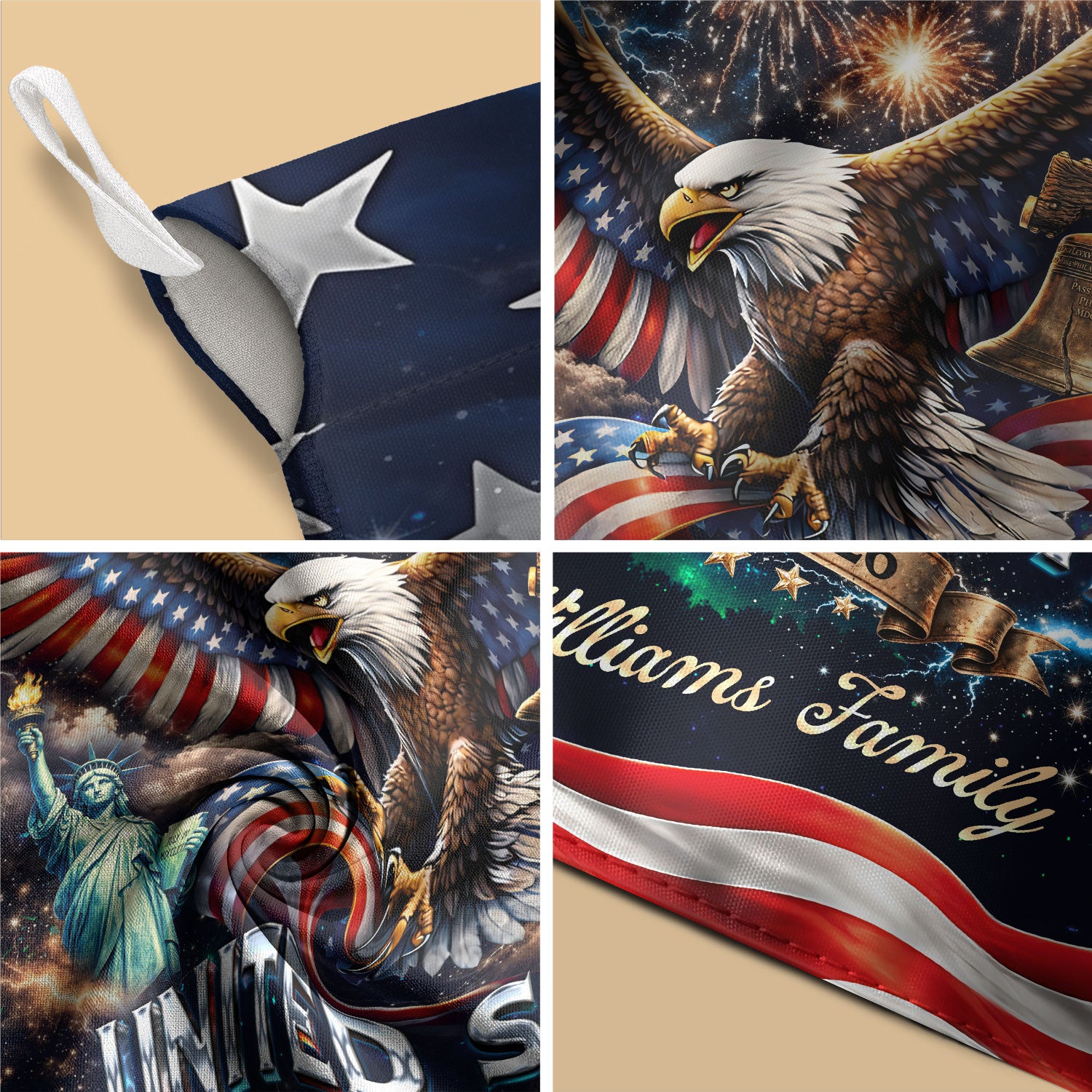 Personalized USA 250th Celebration Garden Flag – Patriotic Eagle, Statue & Fireworks Theme (1776–2026) - Rust Field Wear