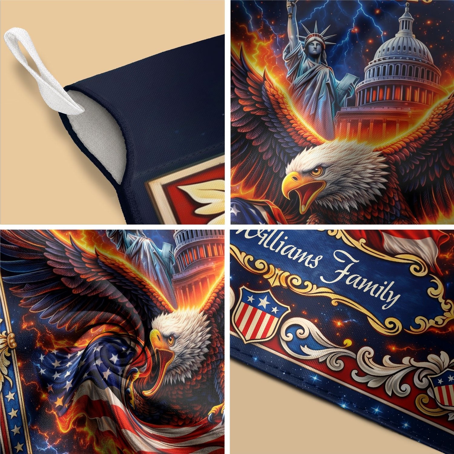 Personalized 250 Years USA Garden Flag – Family Name with Eagle, Statue of Liberty & Capitol (1776–2026) - Rust Field Wear