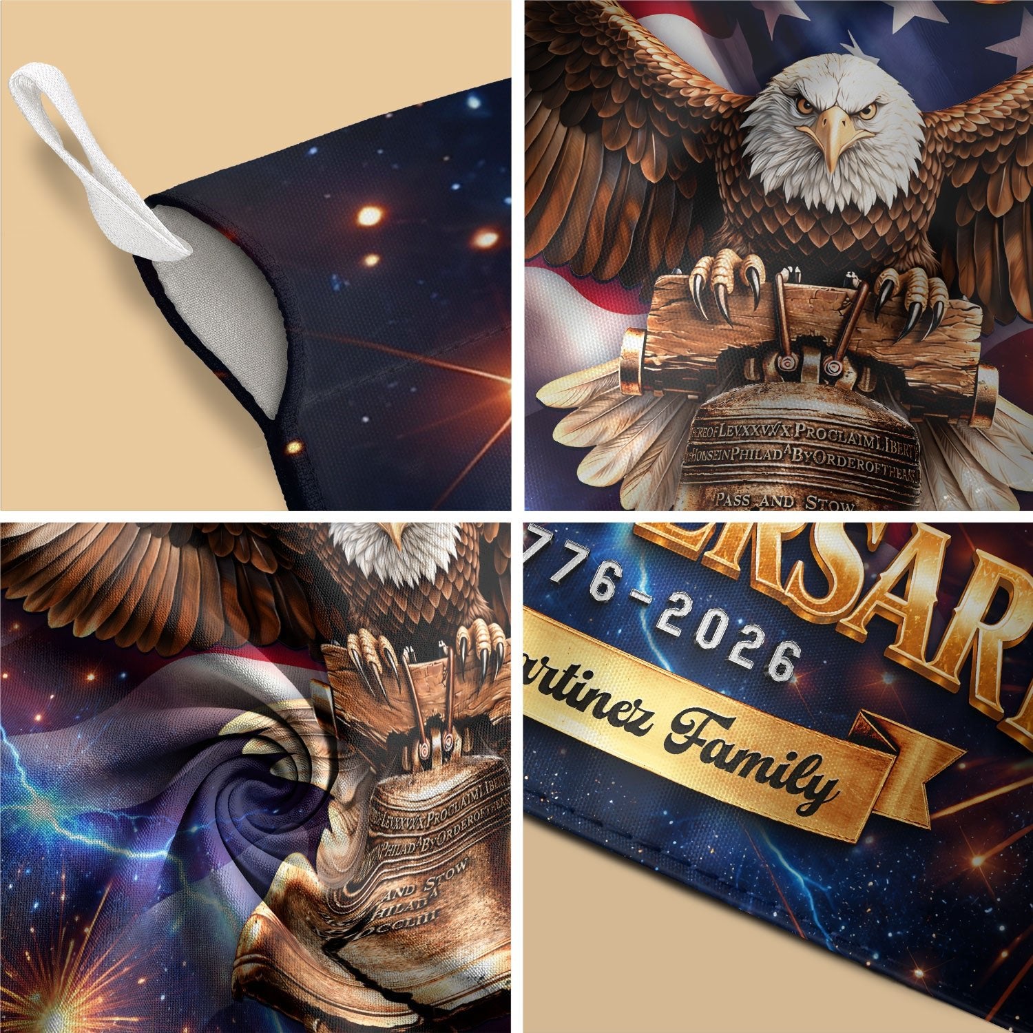 Personalized American Celebration Garden Flag – 250-Year Commemorative Design with Eagle & Liberty Bell (1776–2026) - Rust Field Wear