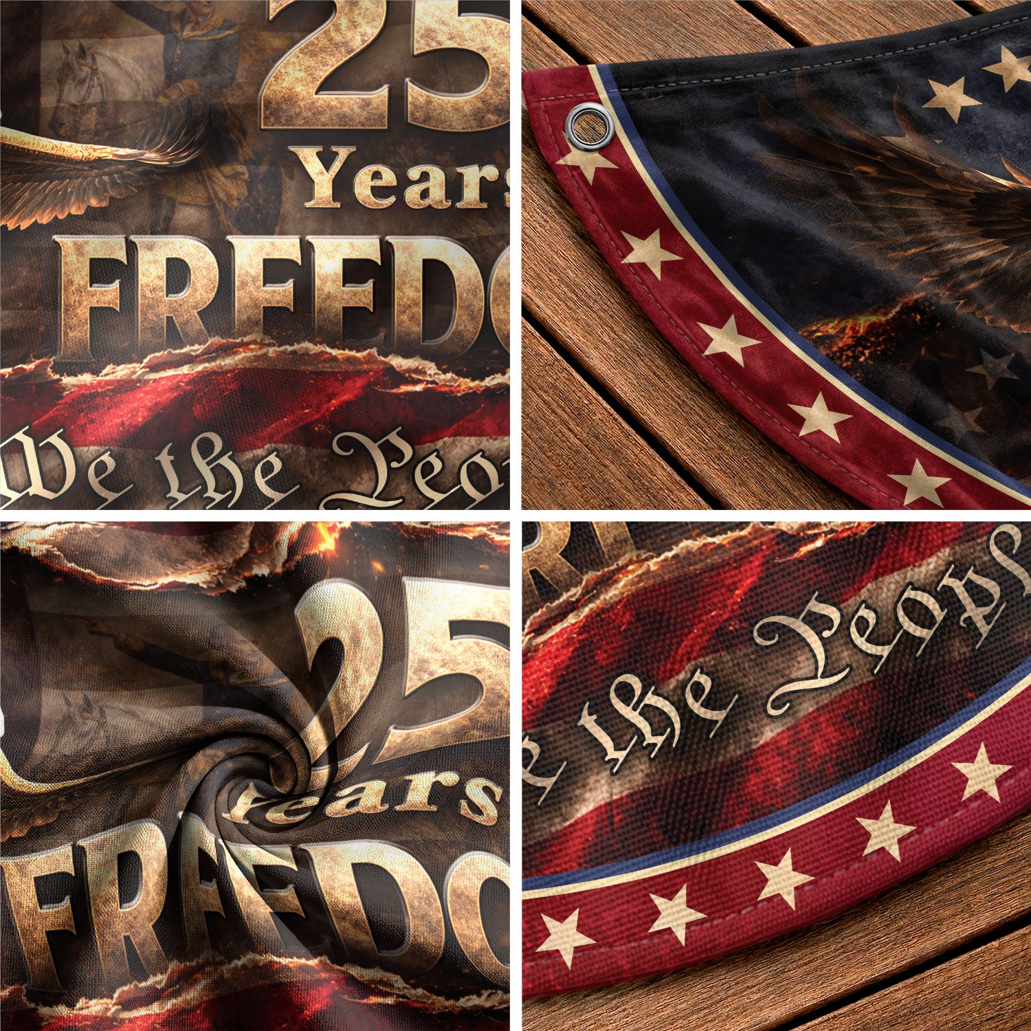 250 Years of Freedom Fence Flag Statue of Liberty Bald Eagle - We The People Flag Decor - Rust Field Wear