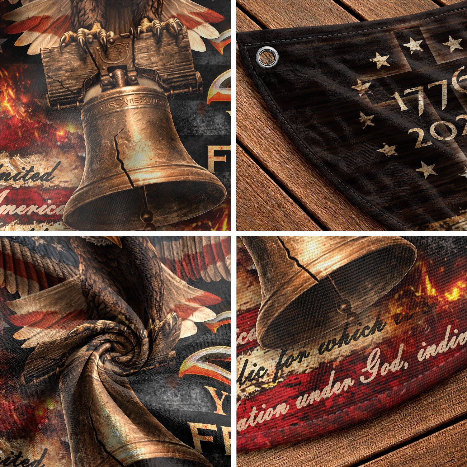 250 Years of Freedom Fence Flag 1776-2026 – Christian Patriotic Cross & Liberty Bell USA Double Sided Banner - Rust Field Wear