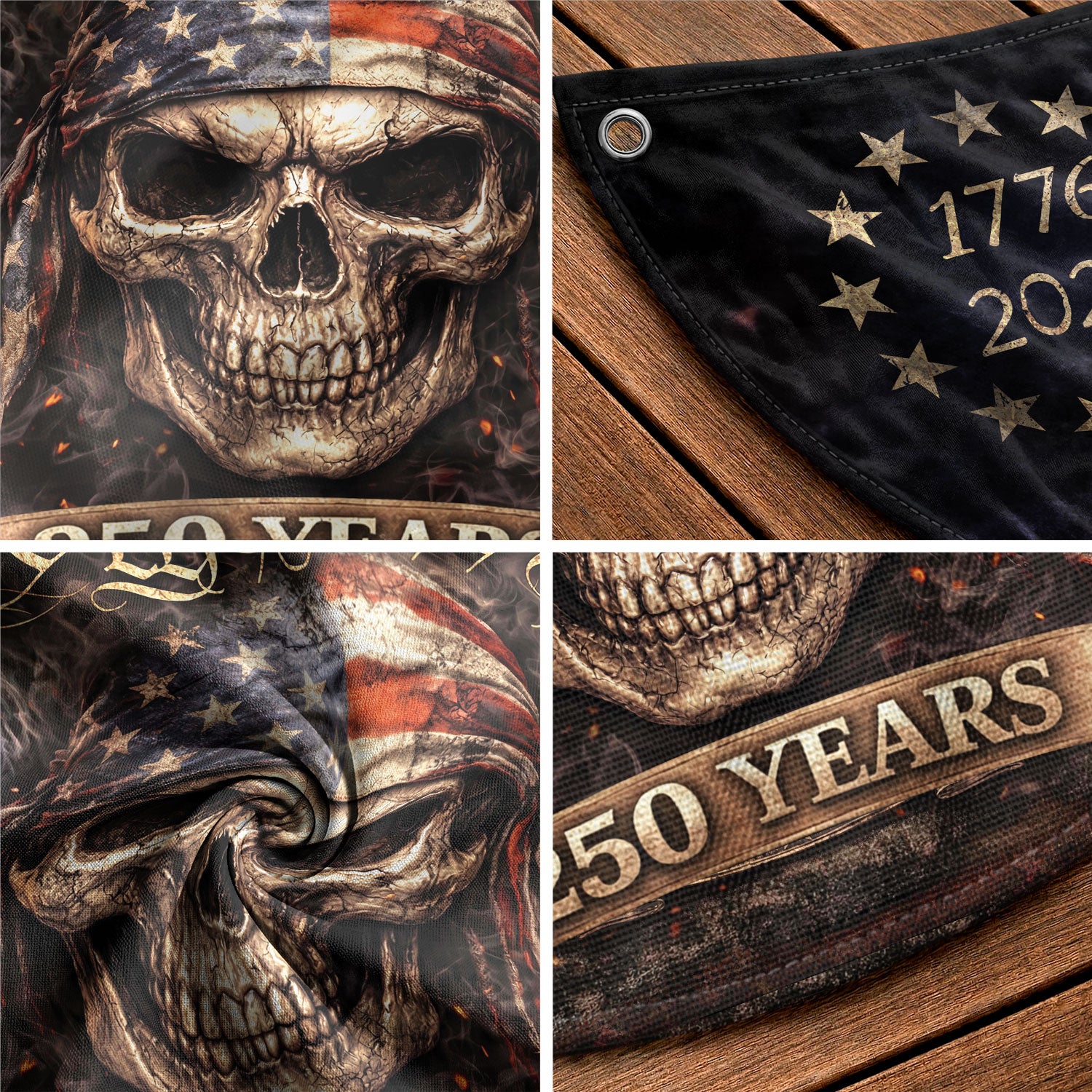 We The People Skull Fence Flag 250 Years 1776-2026 Patriotic Double Sided Banner