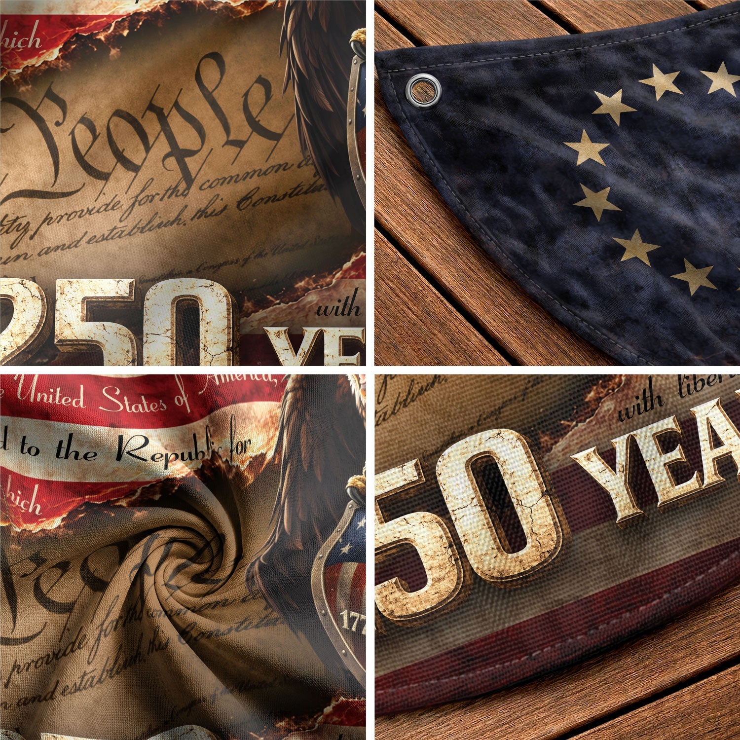 We The People Lady Justice Fence Flag 250 Years Patriotic Eagle - 1776-2026 Flag Decor - Rust Field Wear