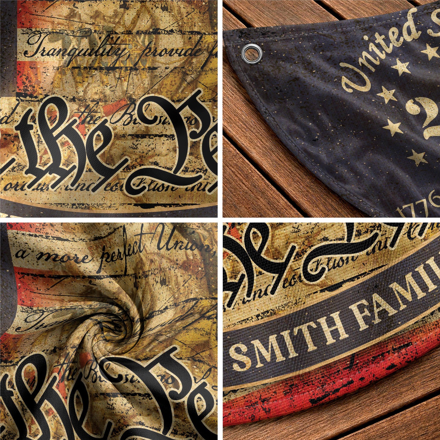 American Flag 250 Year Anniversary Fence Flag Custom Family Name, 250 Anniversary USA Banner, We The People Flag Design
