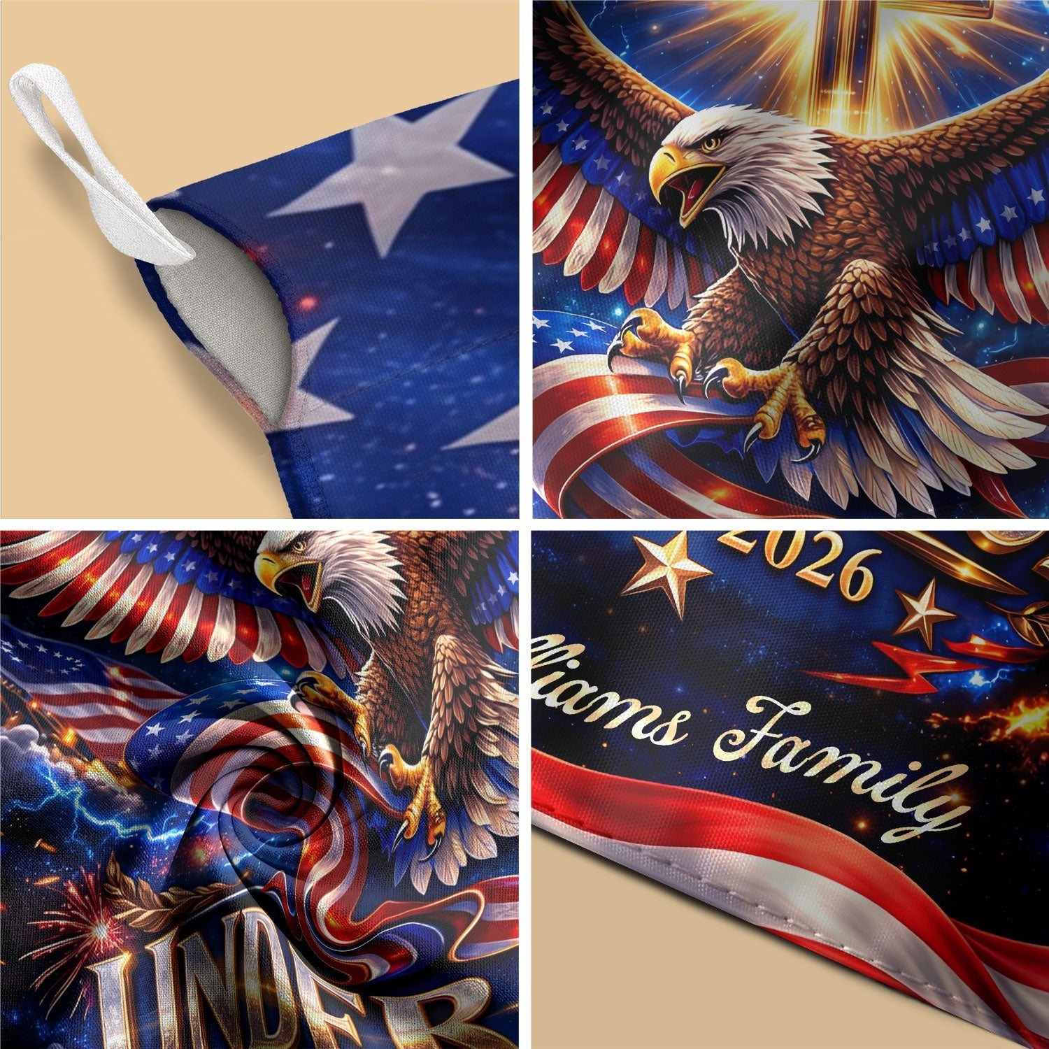 Personalized Faith & Freedom Garden Flag – 250-Year USA Tribute with Eagle and Cross Motif (1776–2026) - Rust Field Wear