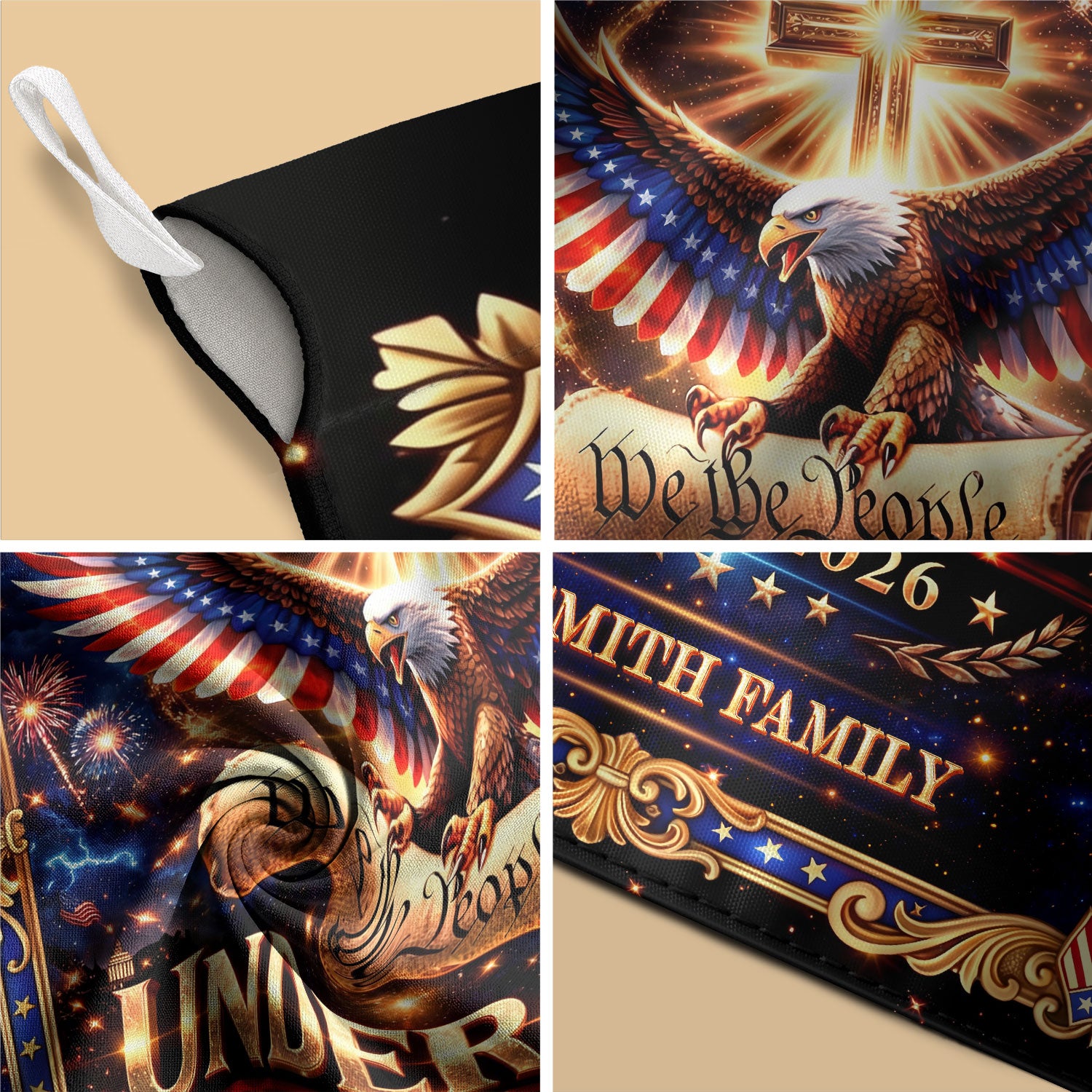 One Nation Under God 250th Anniversary Garden Flag – Custom Family Name with Eagle, Cross & 'We the People' 1776-2026