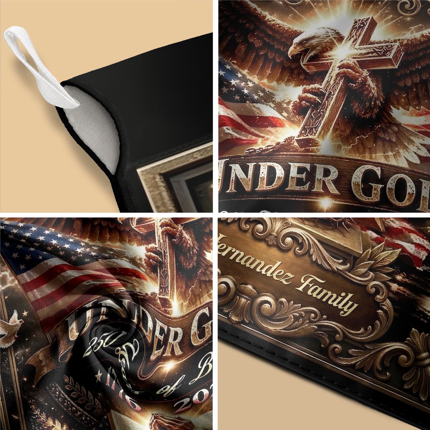 One Nation Under God 250th Anniversary Garden Flag – Custom Family Name with Eagle, Cross & Bible 1776-2026 - Rust Field Wear