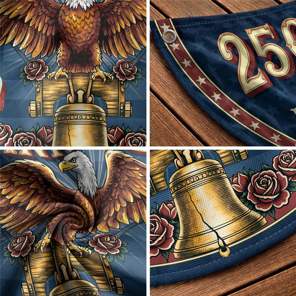 250th Anniversary USA Fence Flag - Patriotic Eagle & Liberty Bell Decoration for 2026 - Rust Field Wear