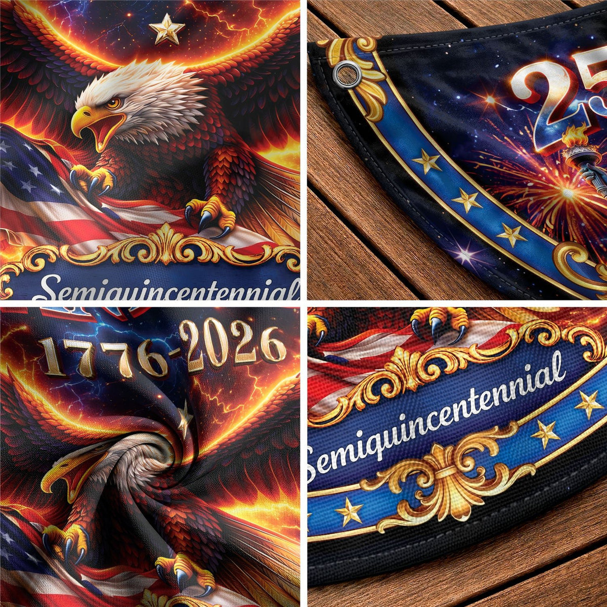 250 Years of Freedom Fence Flag 1776-2026 Patriotic Eagle Statue of Liberty Banner - Rust Field Wear