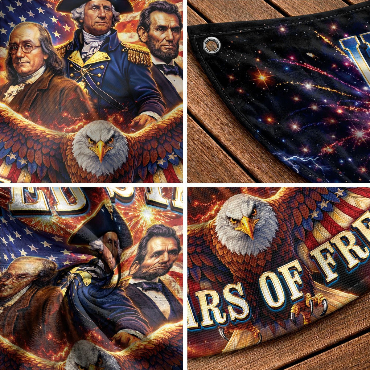 America 250 Years of Freedom Fence - Patriotic Eagle & Founding Fathers for 2026 - Rust Field Wear