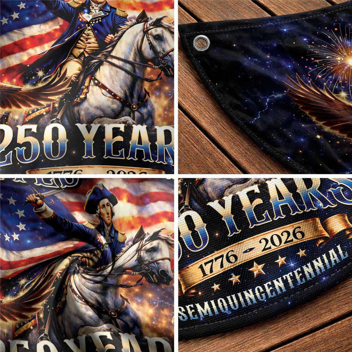 USA 250 Years Fence Flag 1776-2026 George Washington Eagle Patriotic - Rust Field Wear