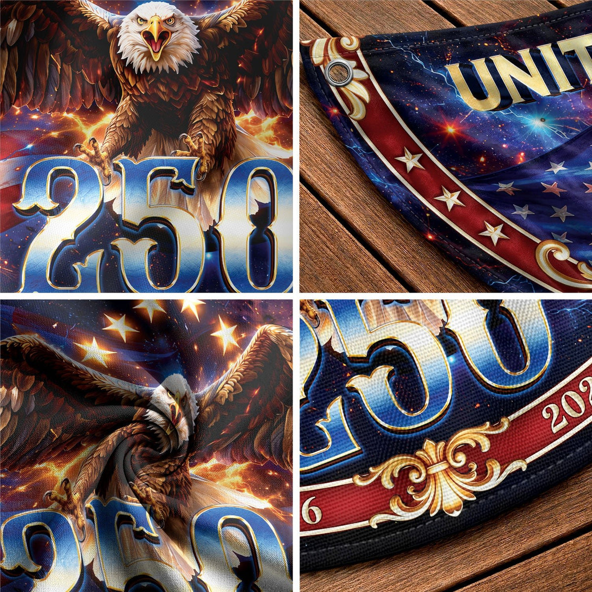 United States 250 Years Fence Flag 1776-2026 Patriotic Eagle Outdoor Banner Decoration - Rust Field Wear