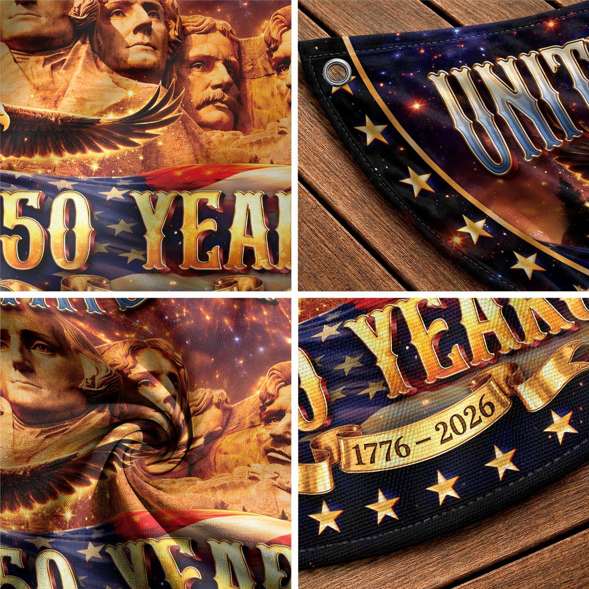 Mount Rushmore 250 Years United States Fence Flag 1776-2026 Patriotic Outdoor Banner - Rust Field Wear