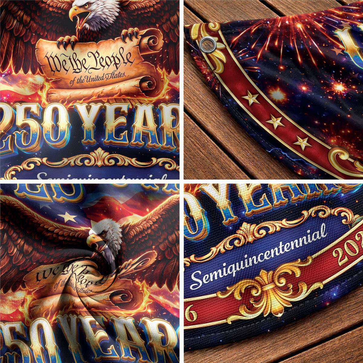 We the People 250 Years United States Fence Flag 1776-2026 Patriotic Eagle Banner - Rust Field Wear