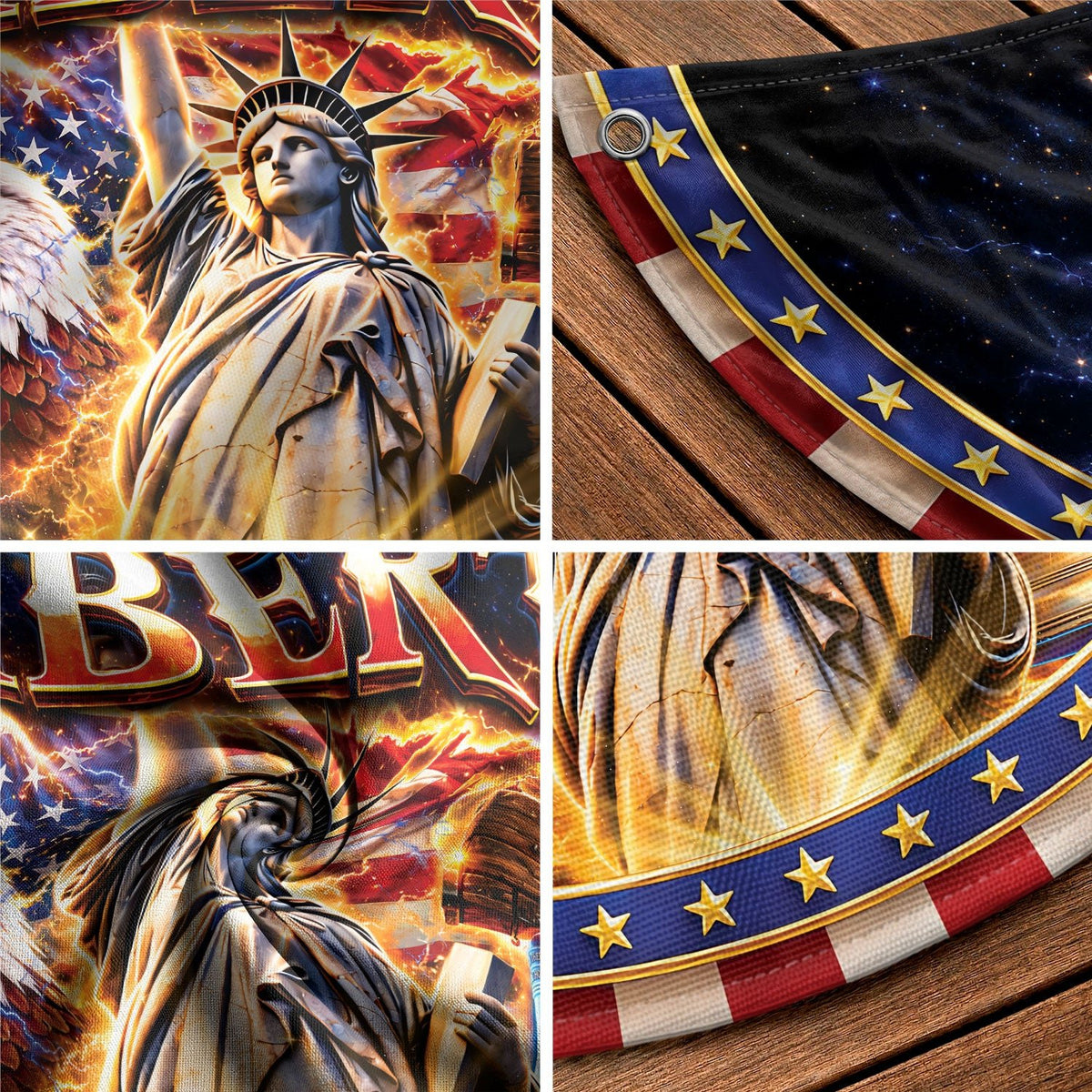 250 Years of Liberty Fence Flag Statue of Liberty Eagle Liberty Bell Banner - Rust Field Wear