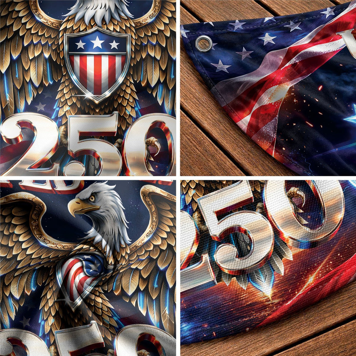 250 Years United States Fence Flag 1776-2026 Patriotic Eagle Outdoor Banner Decoration - Rust Field Wear