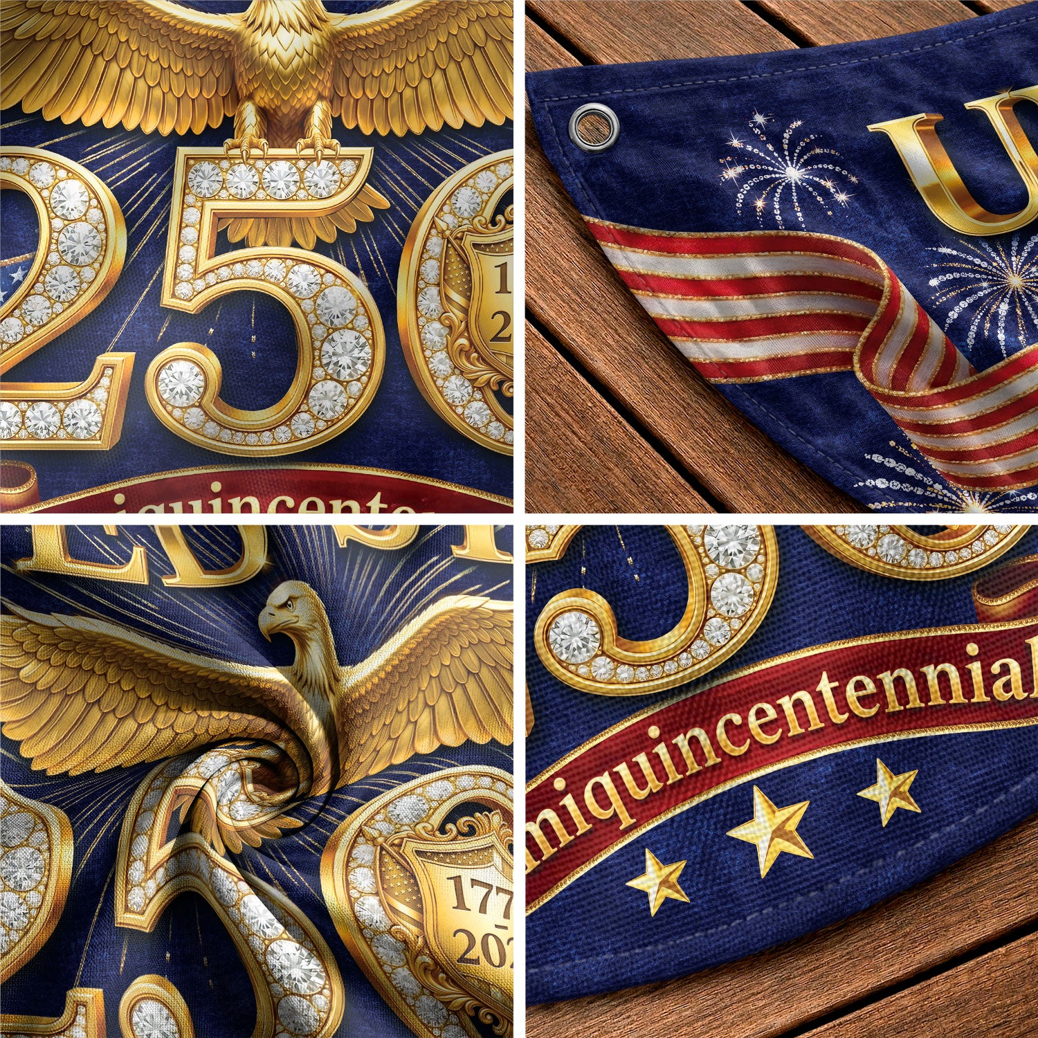USA 250 Years Fence Flag 1776-2026 Patriotic Golden Eagle Outdoor Garden Decoration