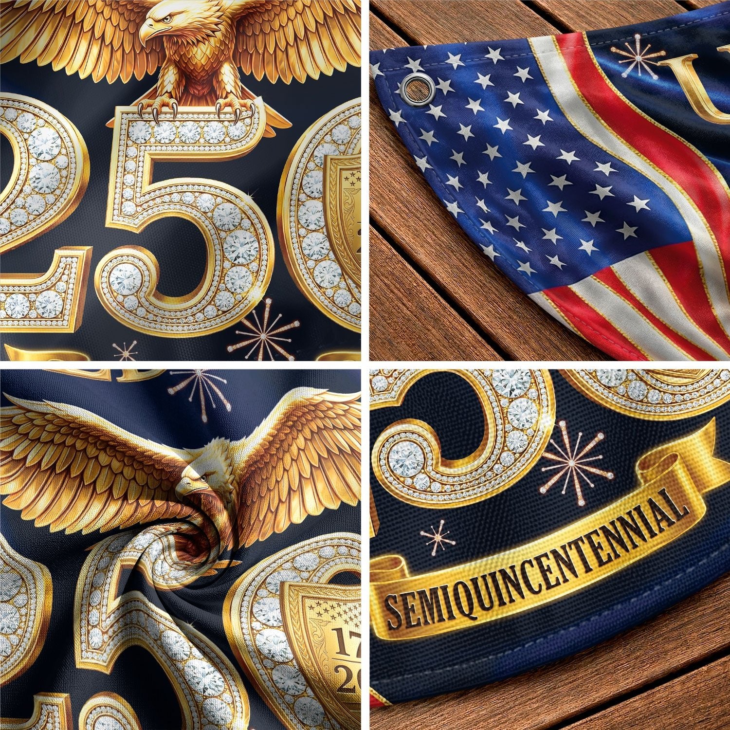 United States 250 Years Fence Flag 1776-2026 Patriotic Eagle Anniversary - Rust Field Wear