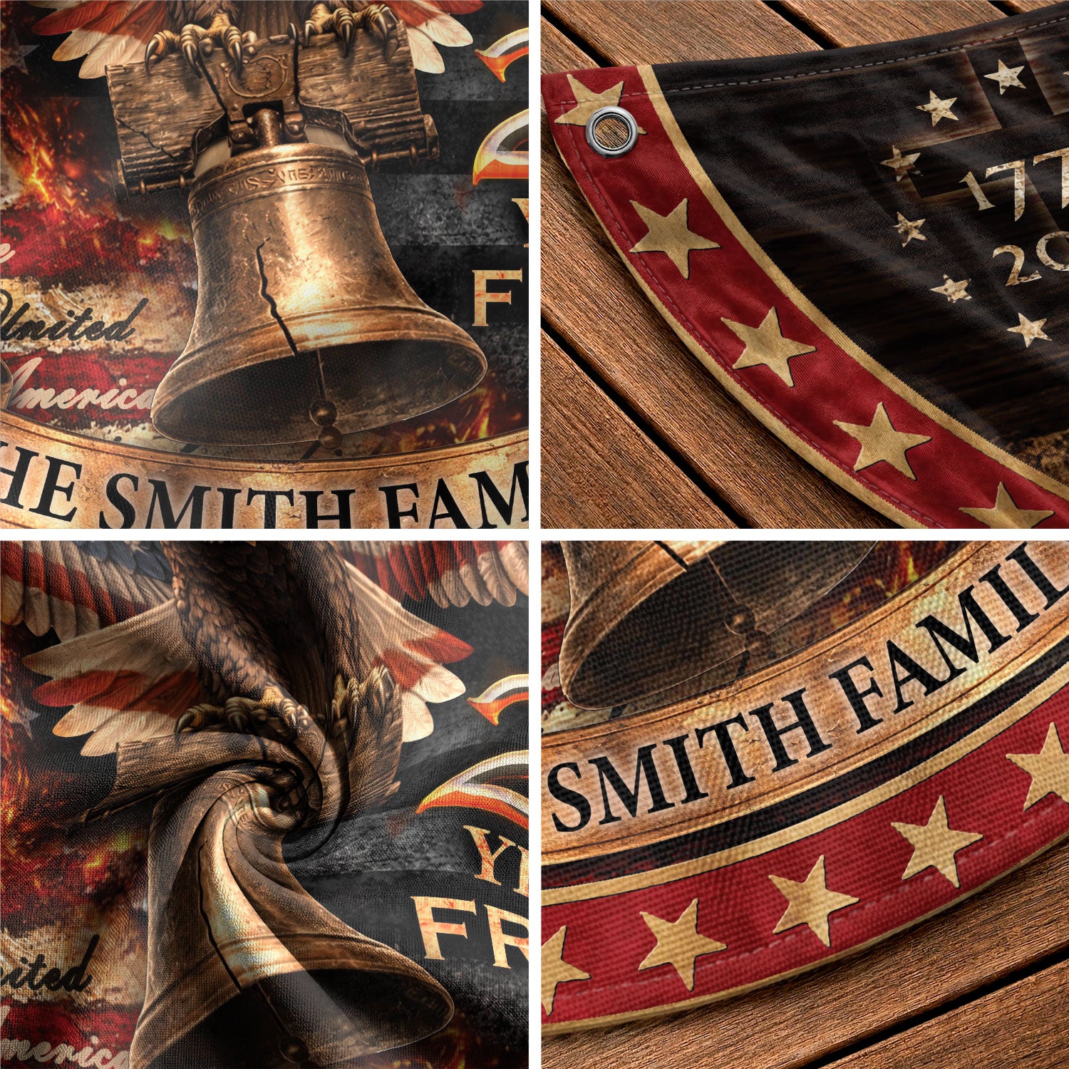 250 Anniversary USA Flag Fence Flag Custom Family Name Christian 250 Years Freedom Flag Design - Rust Field Wear