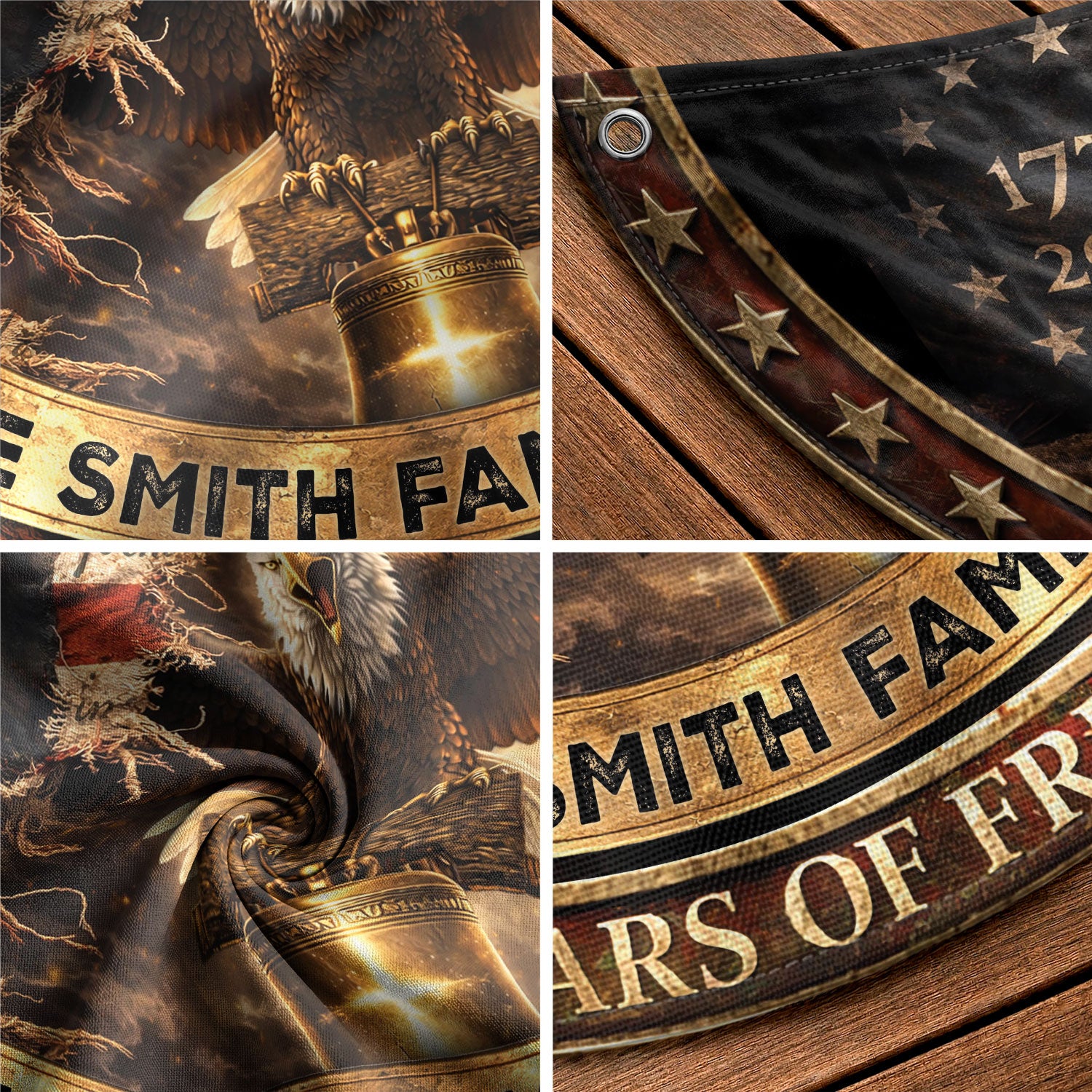 250 Years of Freedom Flag Fence Flag Custom Family Name American Flag with Cross Christian 250th Anniversary Patriotic Banner Gift - Rust Field Wear