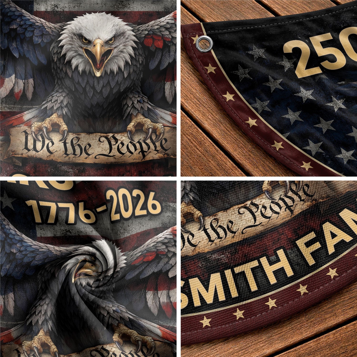 American Bald Eagle Fence Flag Custom Family Name 250 Years Freedom 1776-2026 Patriotic Yard Decor - Rust Field Wear