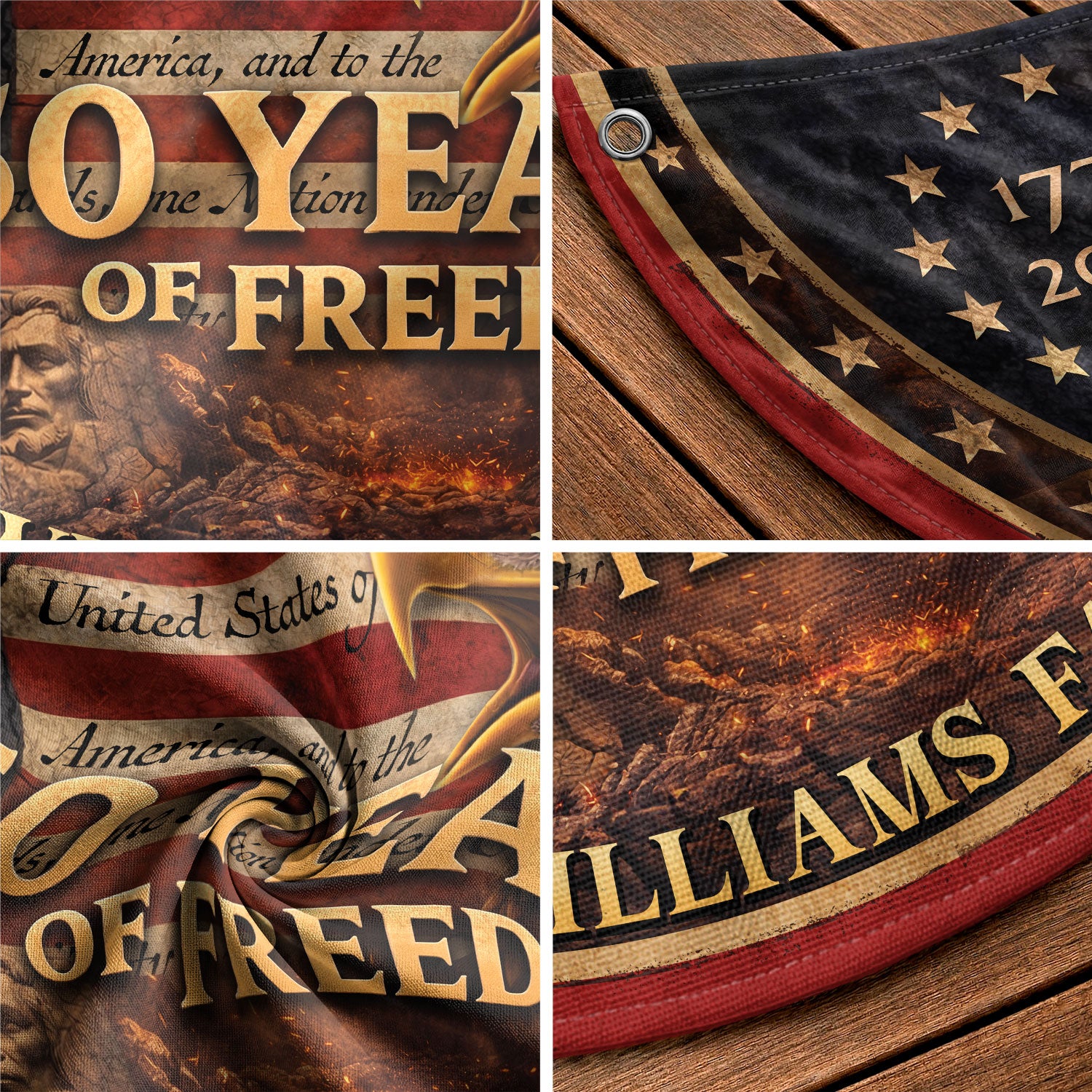 Mount Rushmore Eagle Fence Flag Custom Family Name 250 Years Freedom 1776-2026 Patriotic Yard Decor - Rust Field Wear