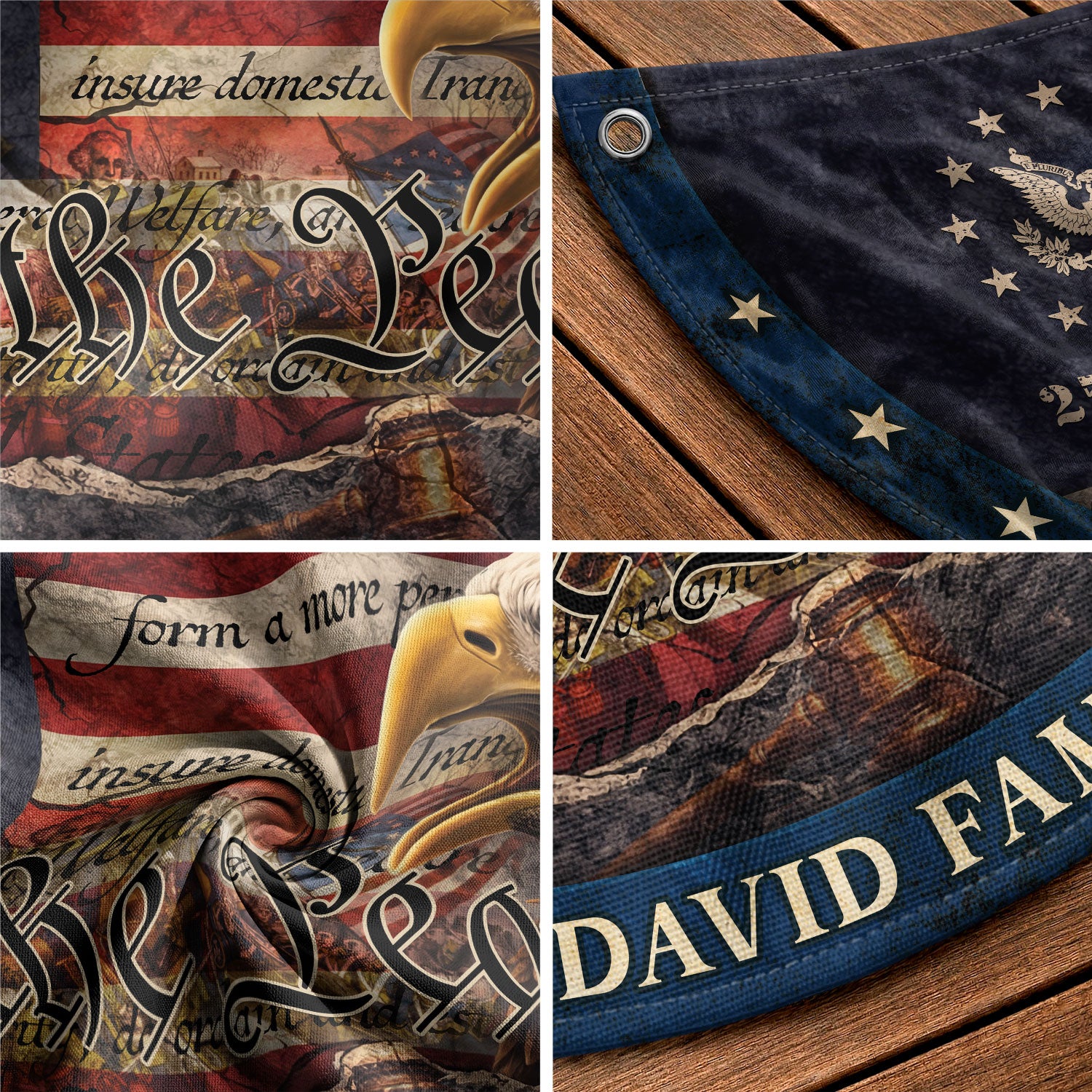 We The People Eagle Head Fence Flag Custom Family Name 250 Years Freedom 1776-2026 Patriotic Yard Decor - Rust Field Wear