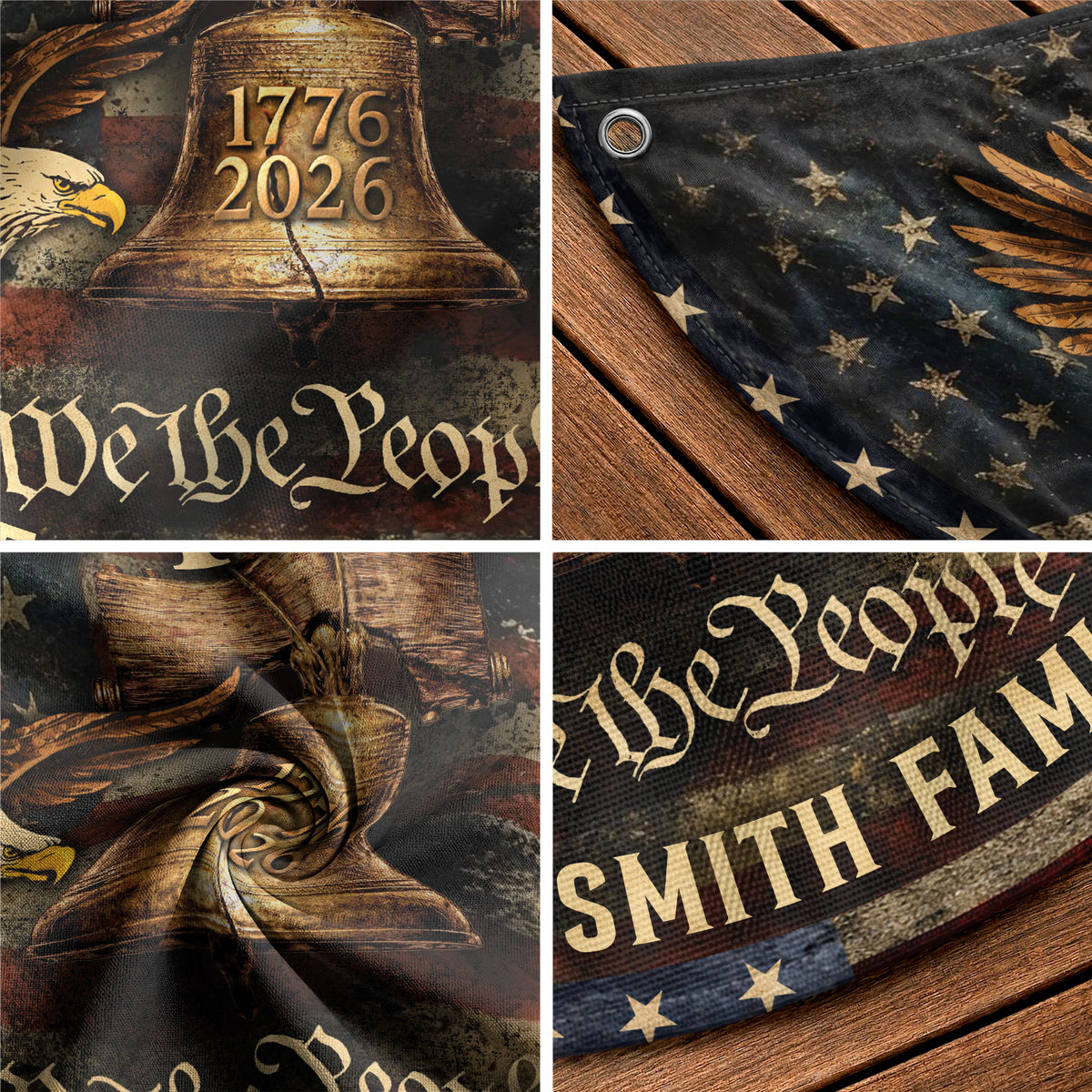 Liberty Bell Eagle Fence Flag Custom Family Name 250 Years Freedom 1776-2026 Patriotic Yard Decor - Rust Field Wear