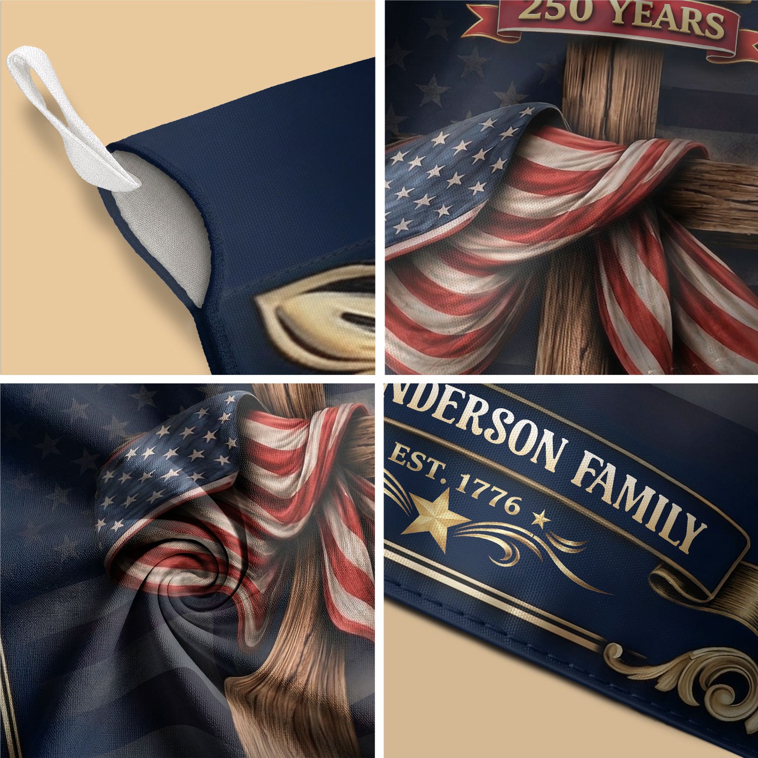 Custom Family Name Garden Flag One Nation Under God 250 Years Patriotic Cross Decor - Rust Field Wear
