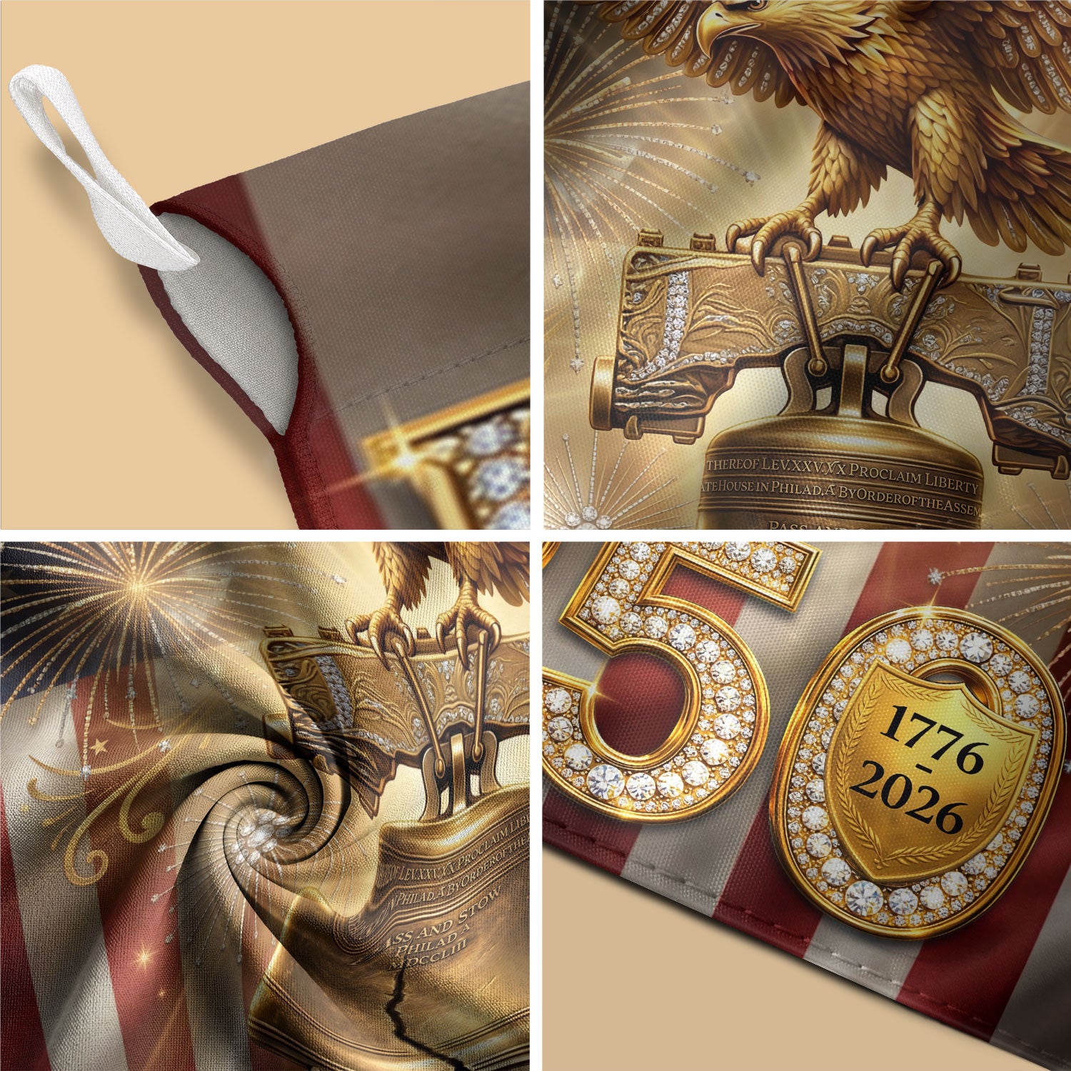 250th Anniversary House Flag USA Eagle Liberty Bell Patriotic Banner 1776-2026 Decor - Rust Field Wear