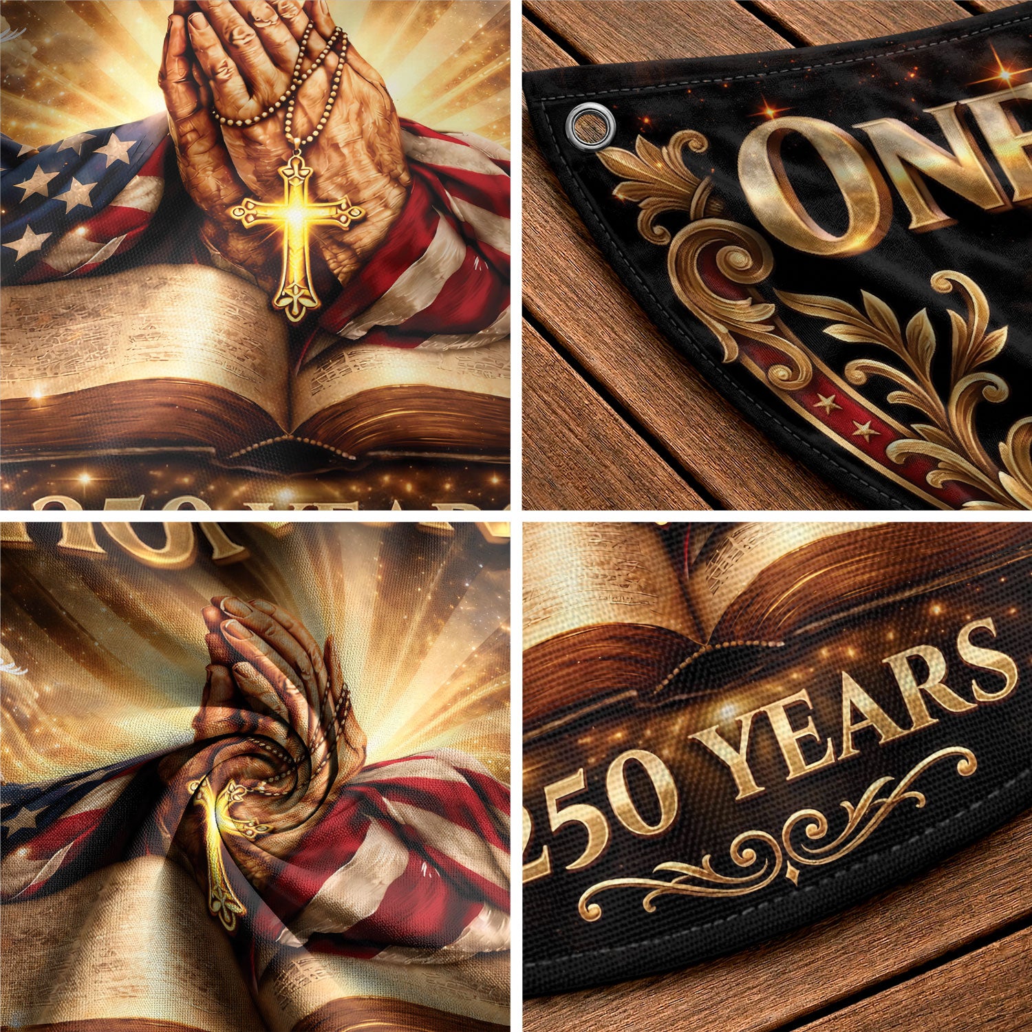 250 Years United States Fence Flag One Nation Under God 1776-2026 Patriotic Bible Banner