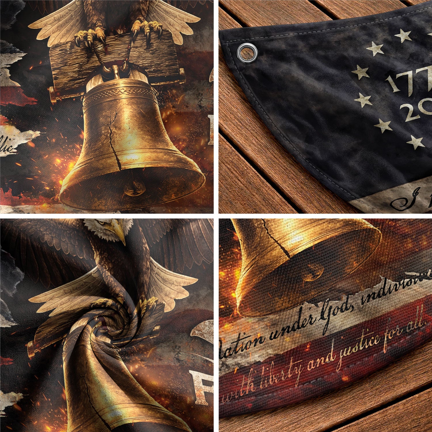 American 250 Year Fence Flag 1776 to 2026 Freedom Eagle Bell Patriotic Outdoor Decor - Rust Field Wear