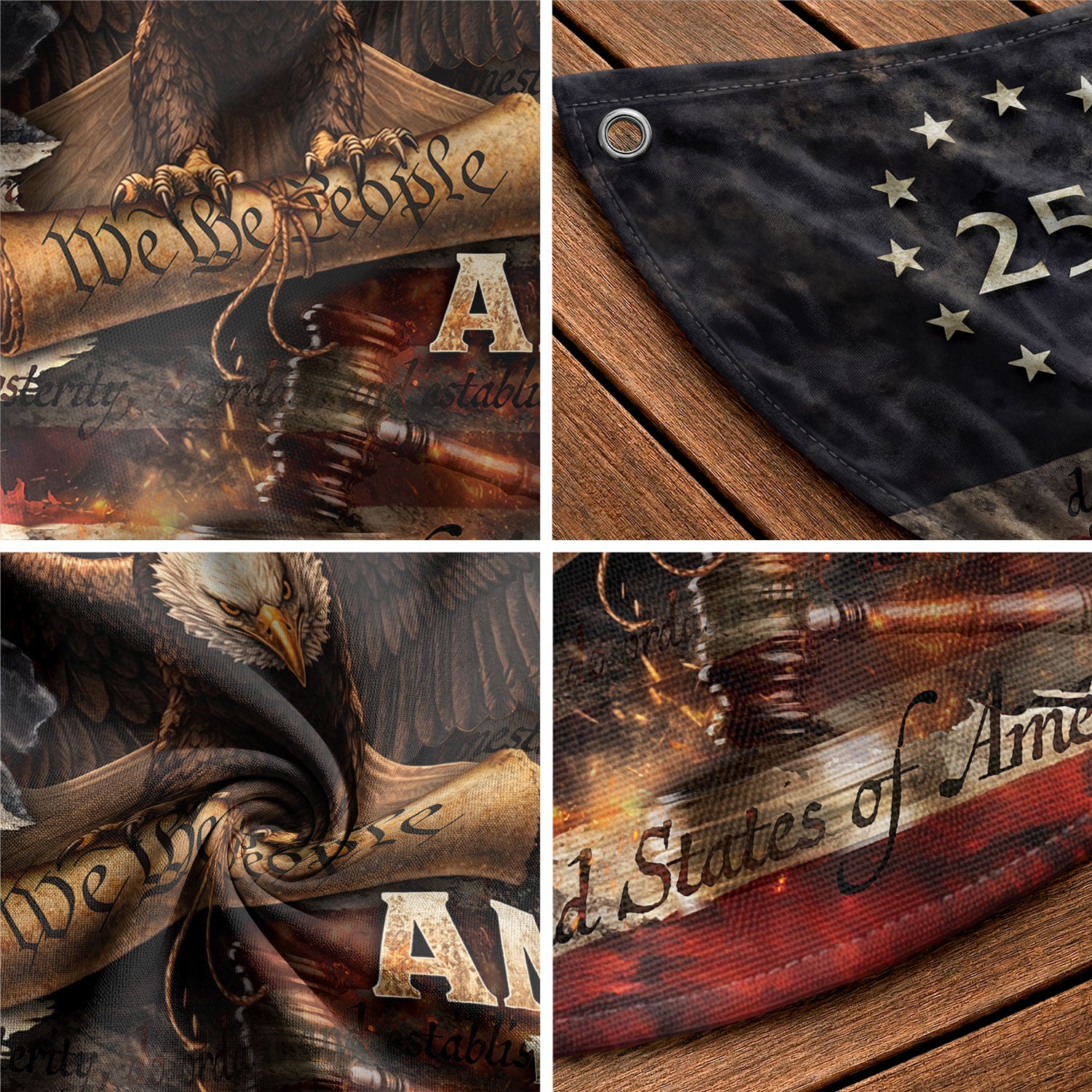 America 1776 to 2026 Fence Flag Patriotic Eagle We The People 250 Year Outdoor Decor - Rust Field Wear