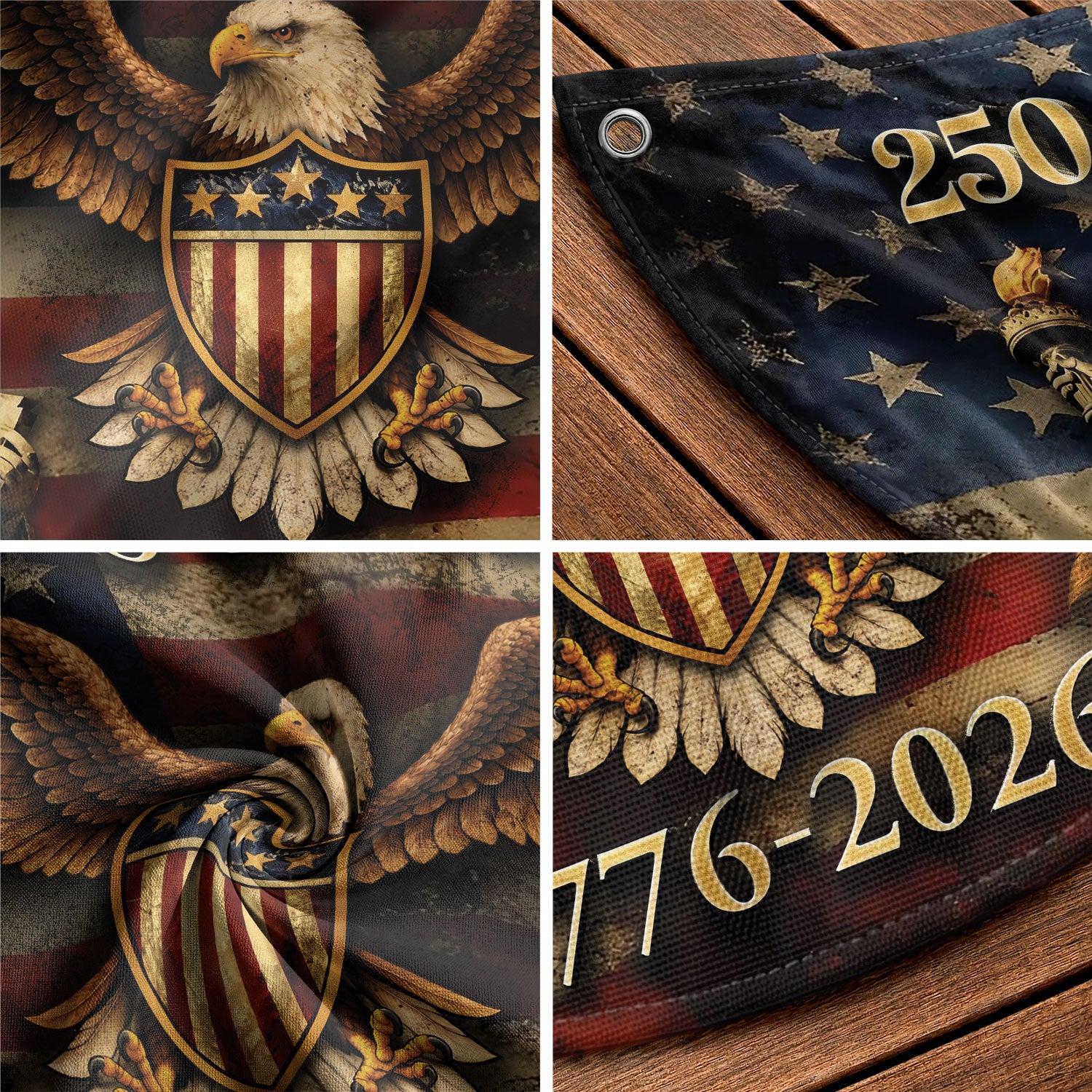 250 Years of Freedom Fence Flag 1776-2026 Patriotic Eagle Liberty Bell Flag Decor - Rust Field Wear