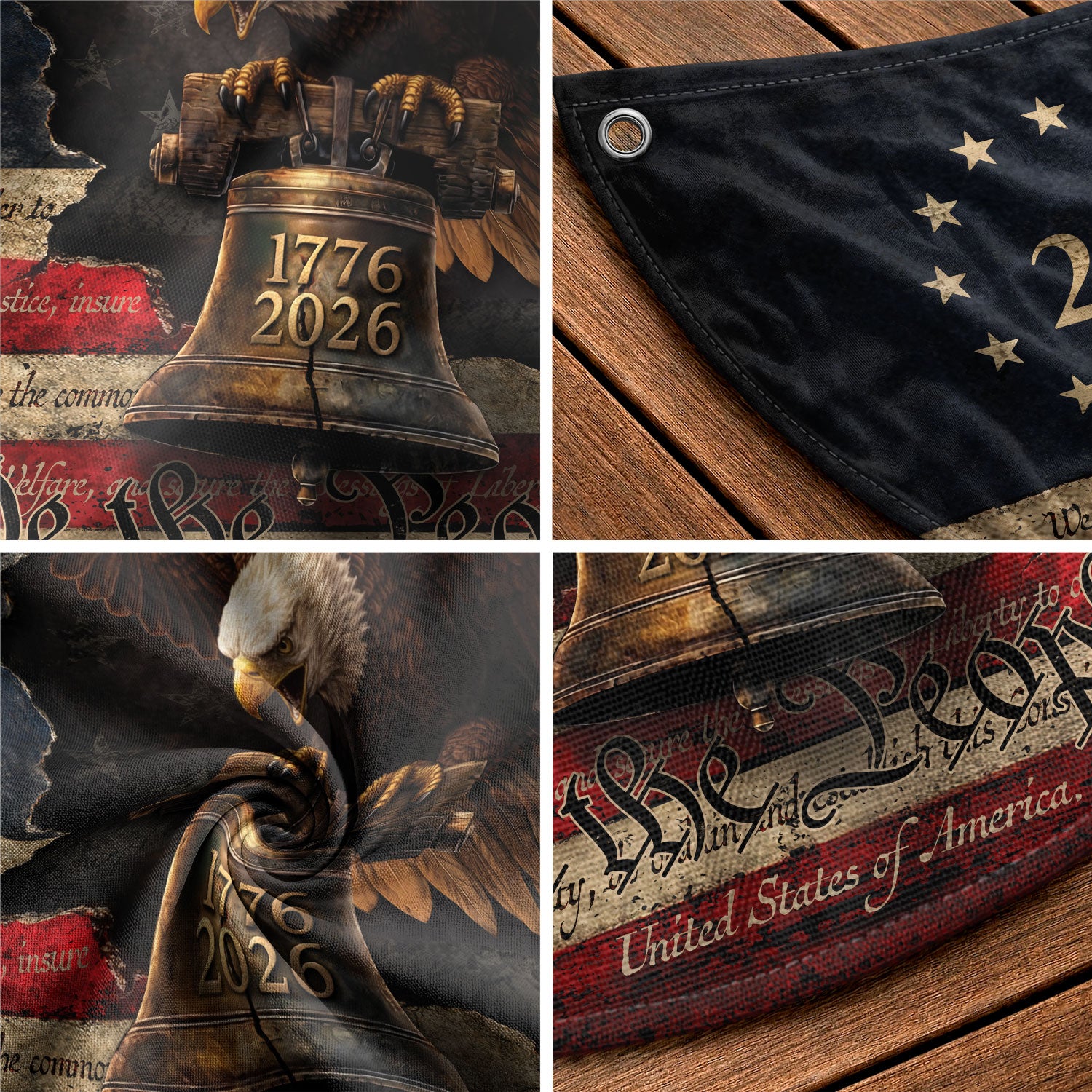 250 Years Liberty Bell Fence Flag Patriotic Bald Eagle - We The People Outdoor Banner - Rust Field Wear