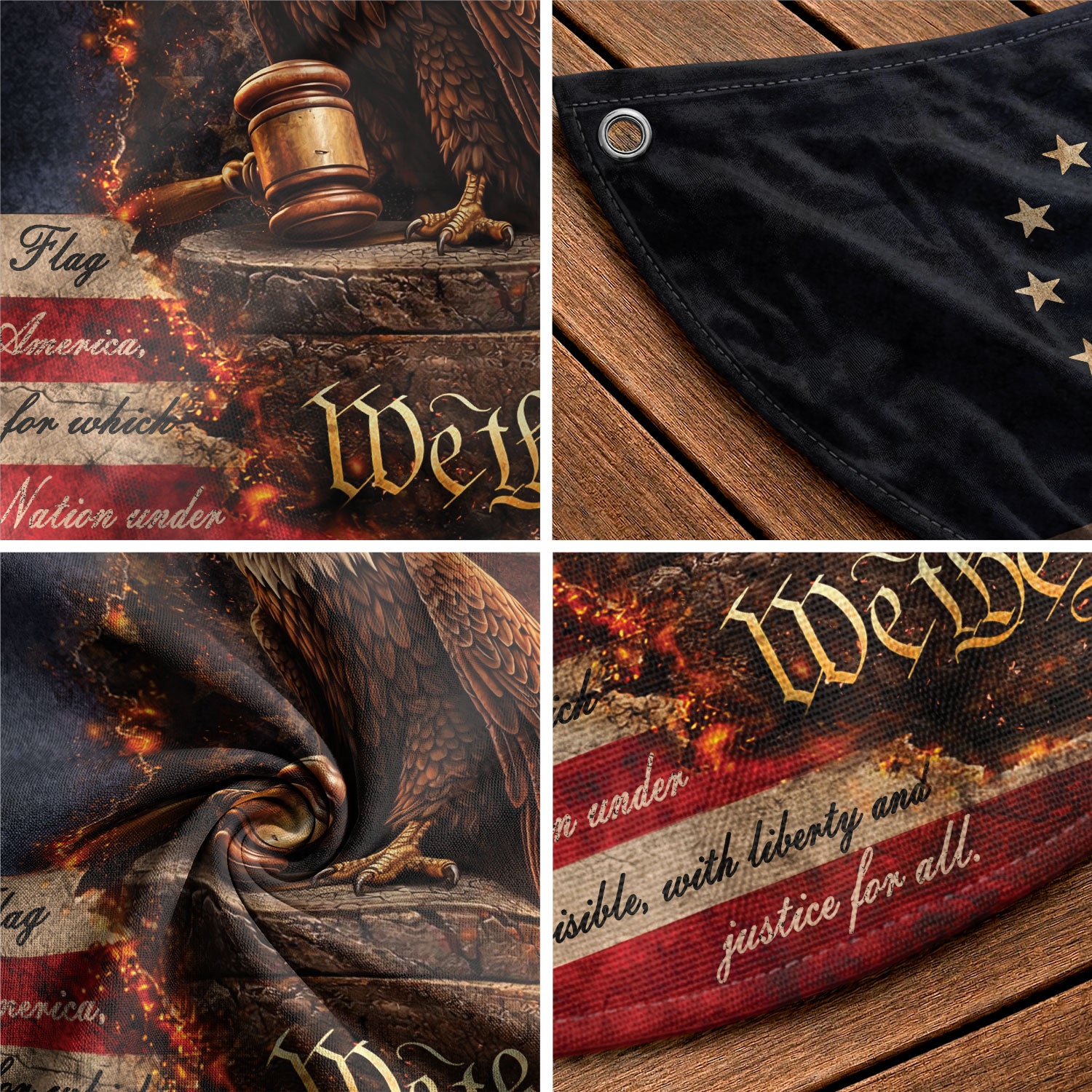 Pledge of Allegiance Fence Flag 1776-2026 Patriotic Eagle - We The People Outdoor Decor - Rust Field Wear
