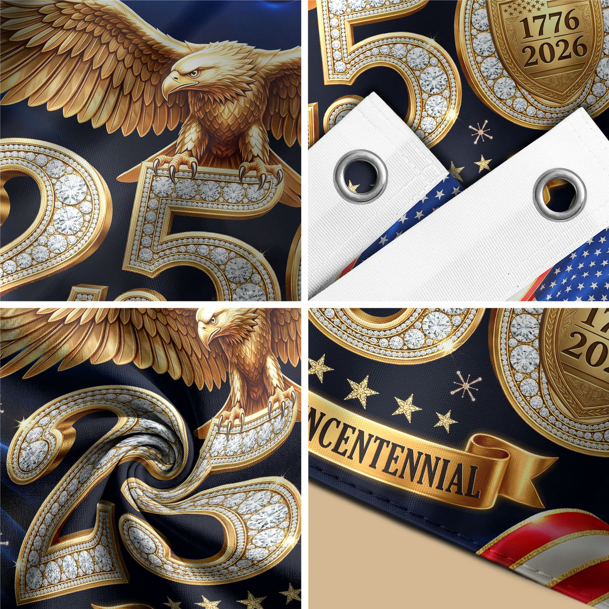 American Flag Stripes Gold Eagle Luxury Patriotic Banner US 1776 2026 Anniversary 3x5ft - Rust Field Wear