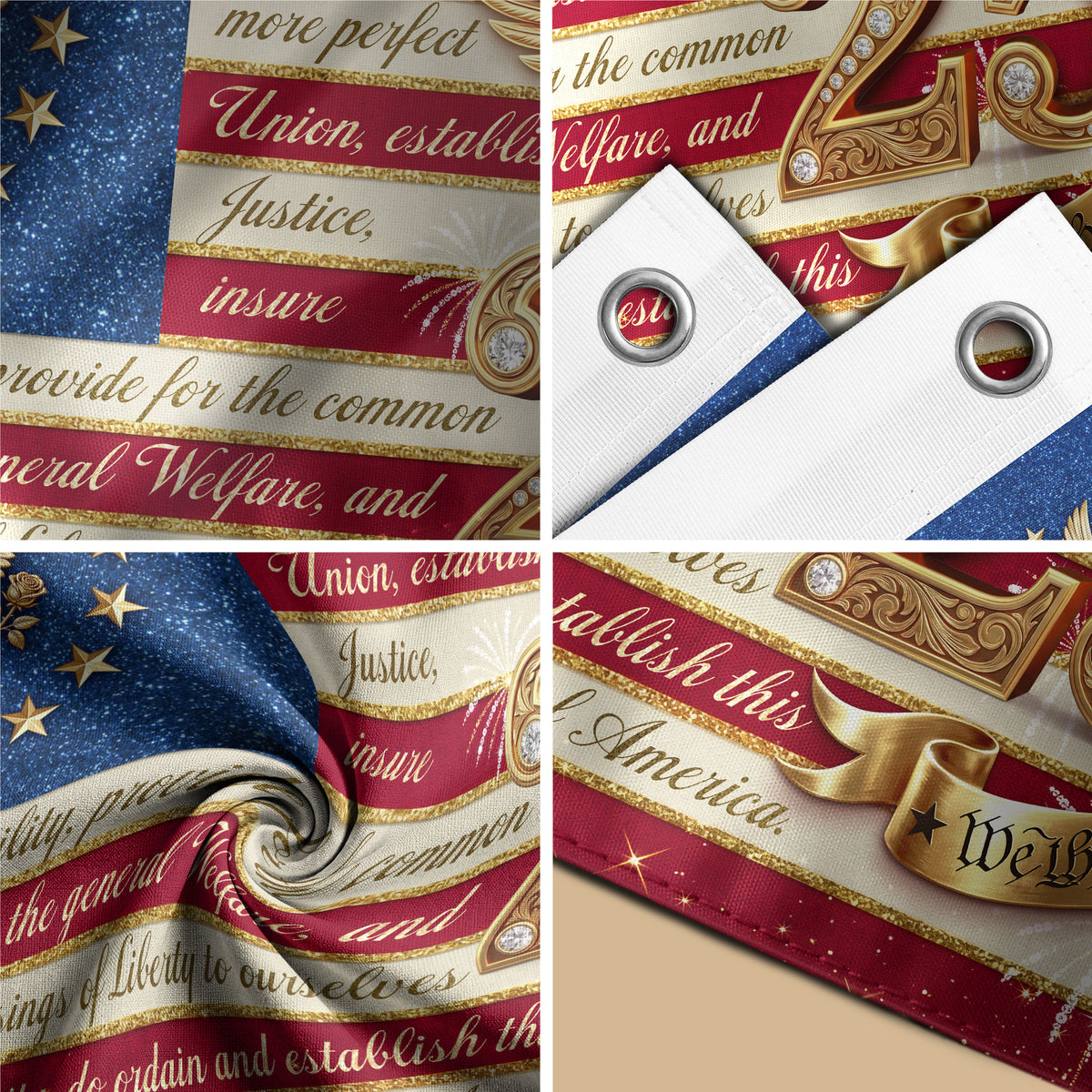 Constitution Preamble Gold Eagle Patriotic American Banner Flag US 1776 2026 Party 3x5ft - Rust Field Wear