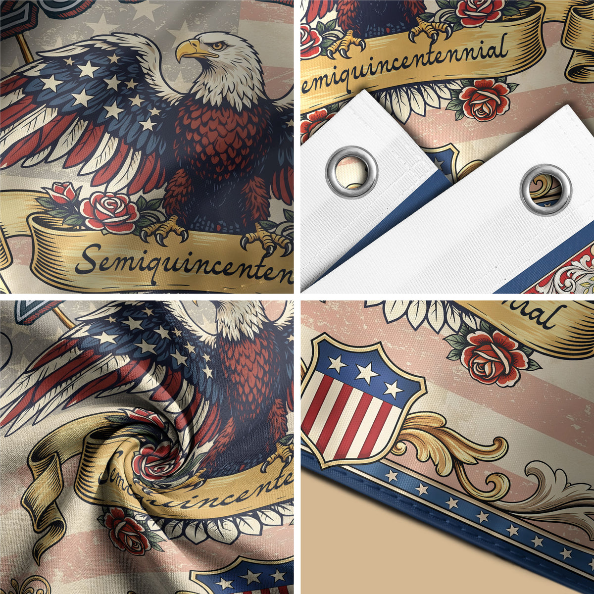 USA 250 Years Commemorative Flag - Vintage Eagle and Roses Patriotic Outdoor Banner - Rust Field Wear